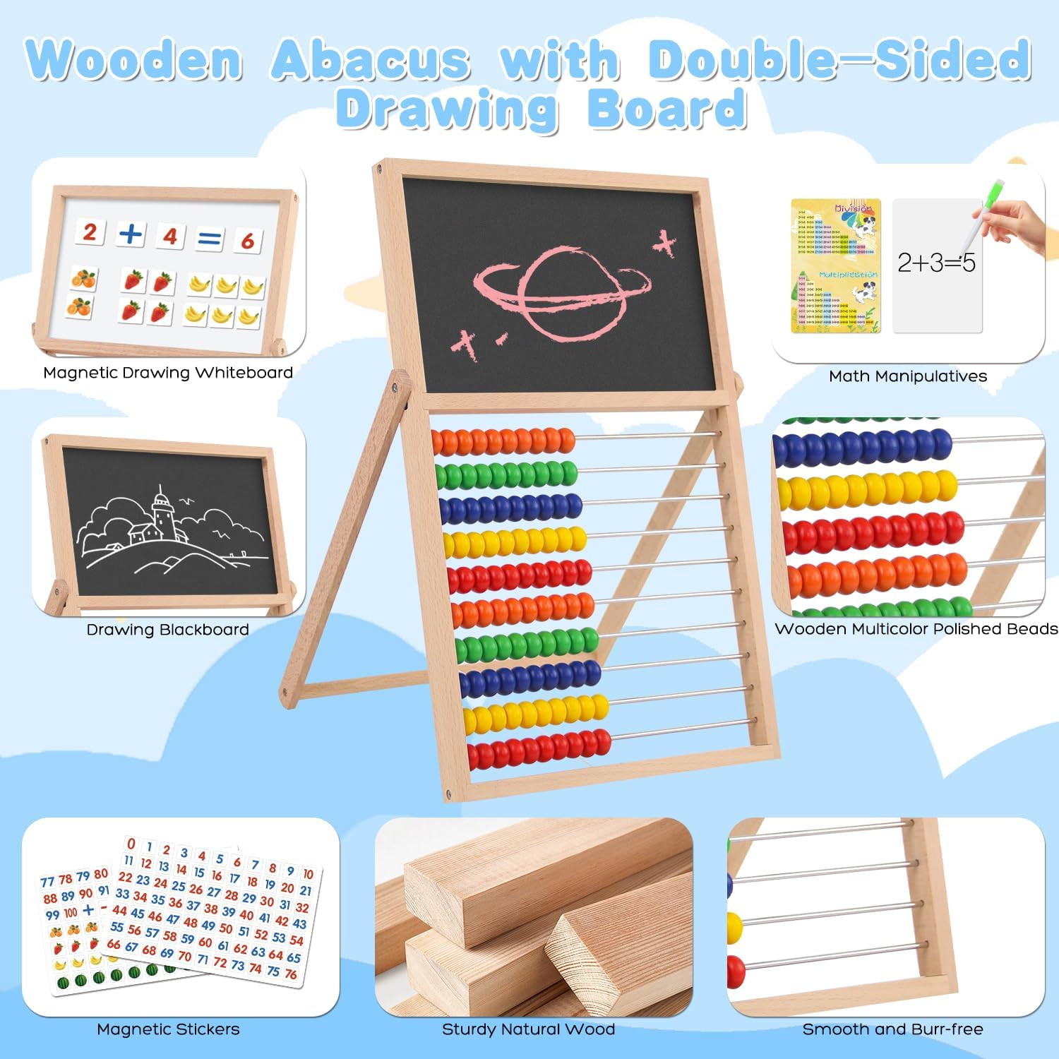 Wooden Abacus for Kids Math Games for Kids 3-5 4 5-7 6-8 Counters Toys with Doub