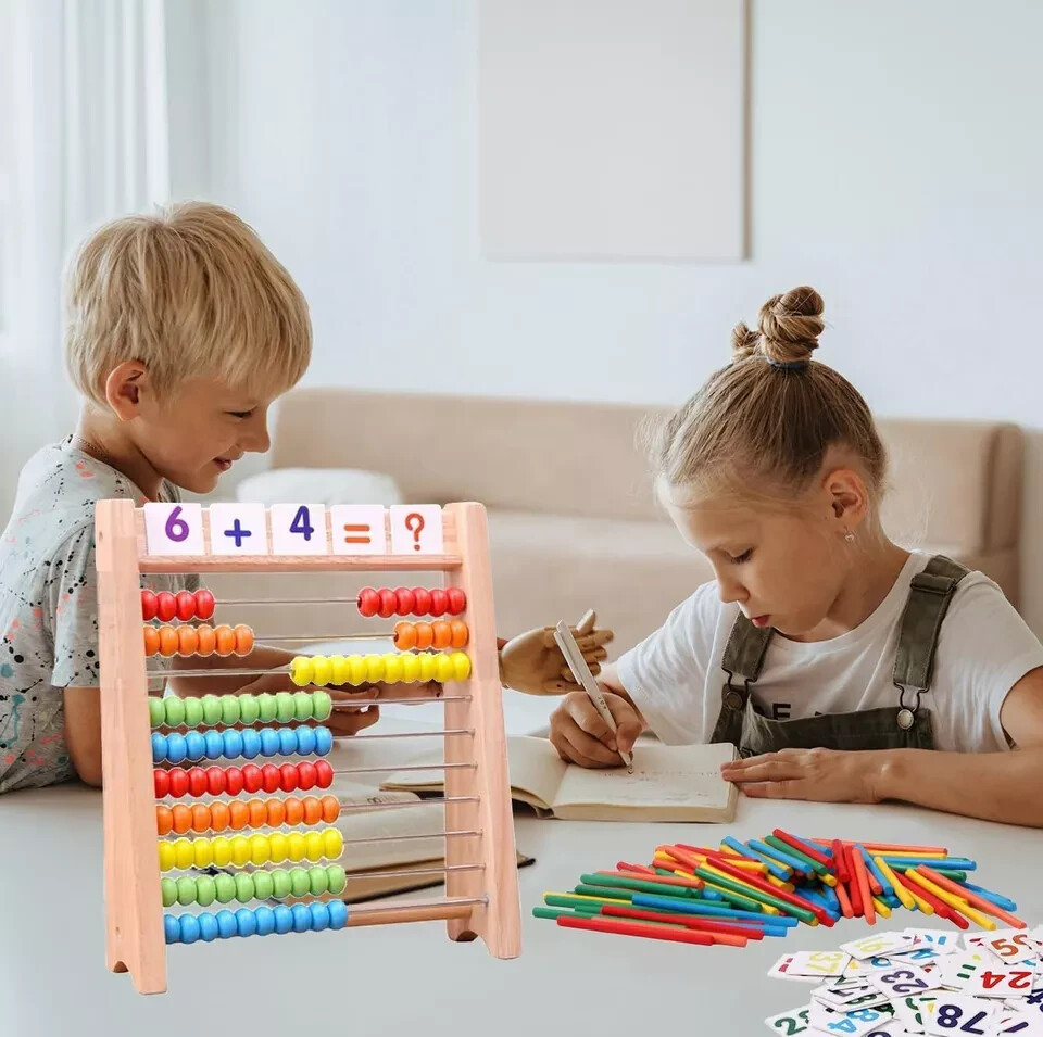 Cltoyvers Wooden Abacus for Kids Math with 100 Counting Sticks and Number Toys C