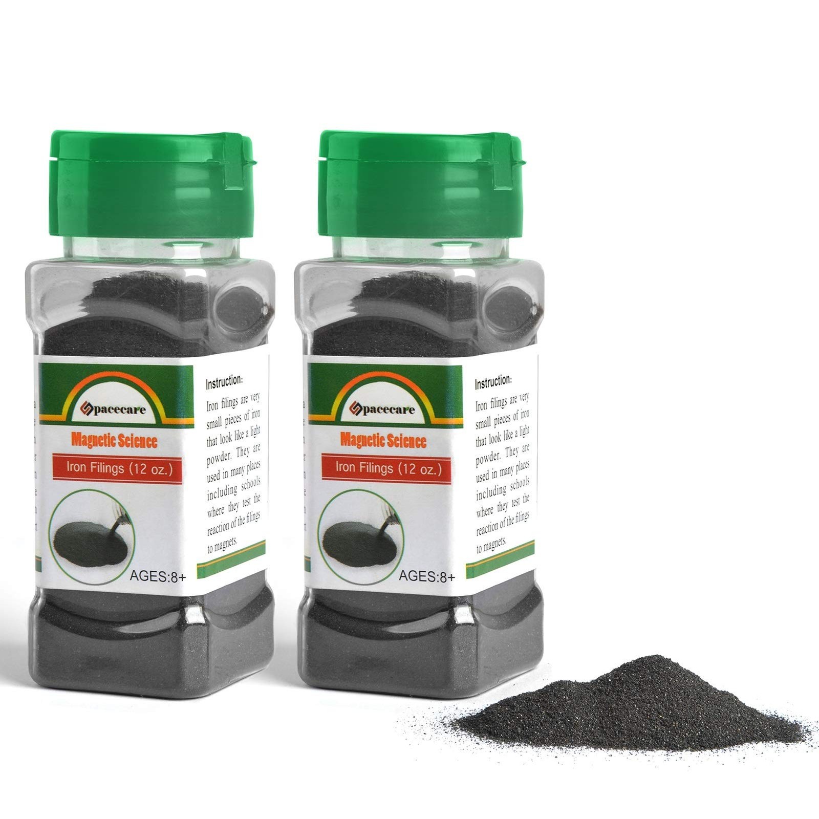 SPACECARE Magnetic Iron 24 ounces, Powder Jar With Shaker Lid (2 Pack)