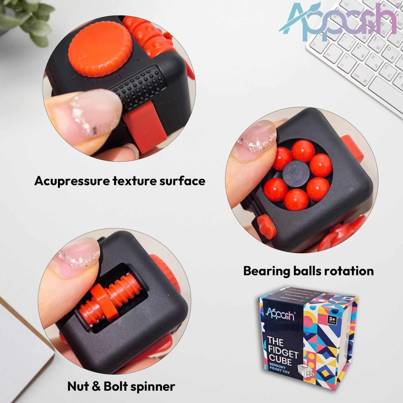 Fidget Cube 9-in-1 Ultimate Sensory Fidget Toy for Stress&Anxiety Relief[BlkRed]