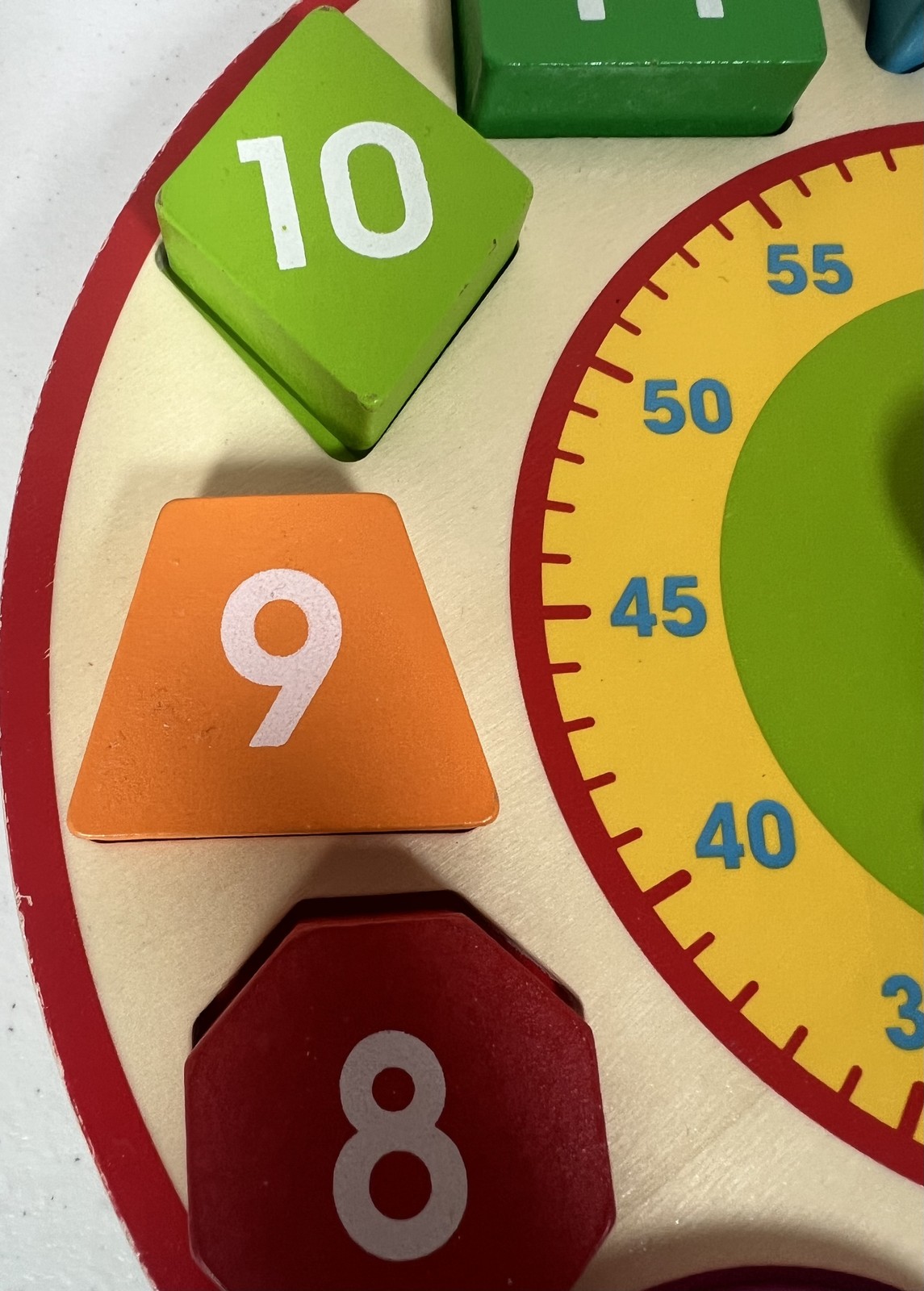 Wooden Educational Clock Puzzle Shape Sorter Telling Time Numbers Colors Kids