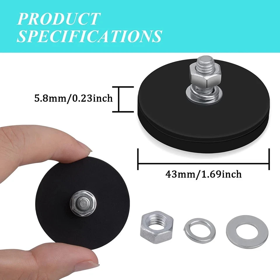 2Pcs Rubber Coated Magnets with M6 Threaded Studs and Nuts, Bolt on Magnets,