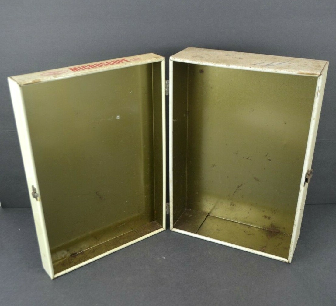 Vintage 1960s Skilcraft Microscope Lab Set Prop Metal Case PARTIAL Accessories