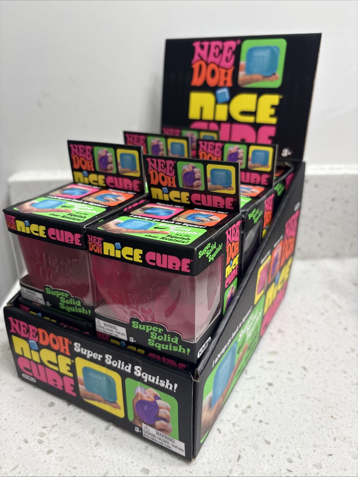 RARE VIRAL 12x NeeDoh NiceCube CASESuper Solid Squish Cube Ice Blue Purple Pink