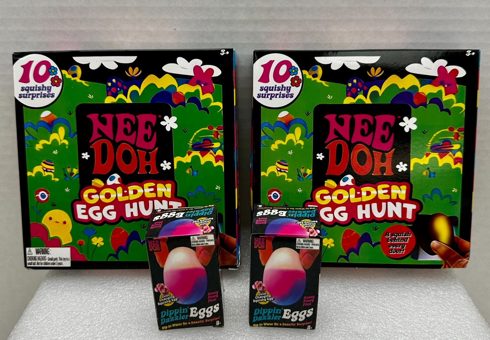 x2 Nee Doh Golden Egg Hunt 10 Squishy Squeezable Surprises