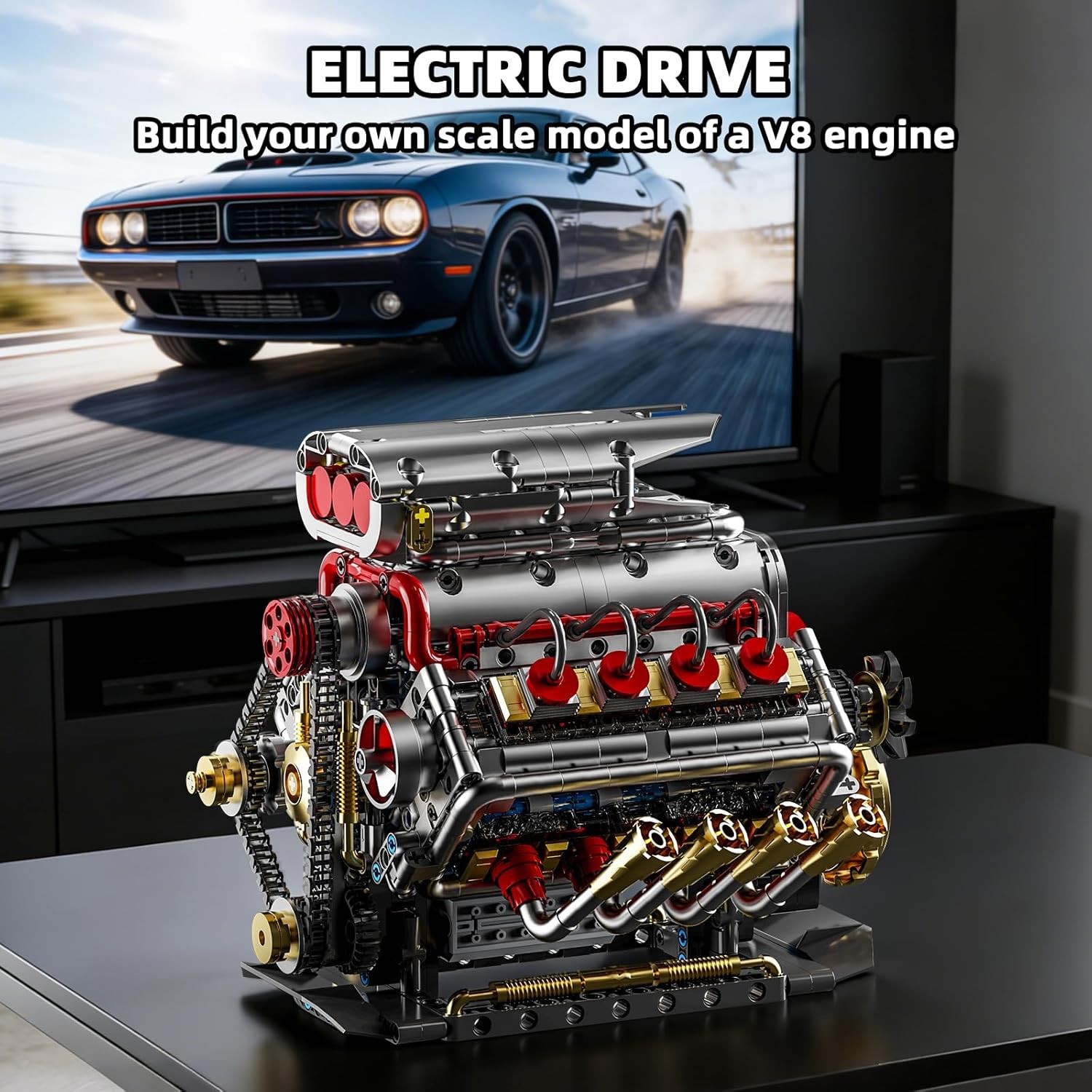 V8 Engine Model Kit That Runs 8-Cylinder Car Engine Building Set with Rechargea