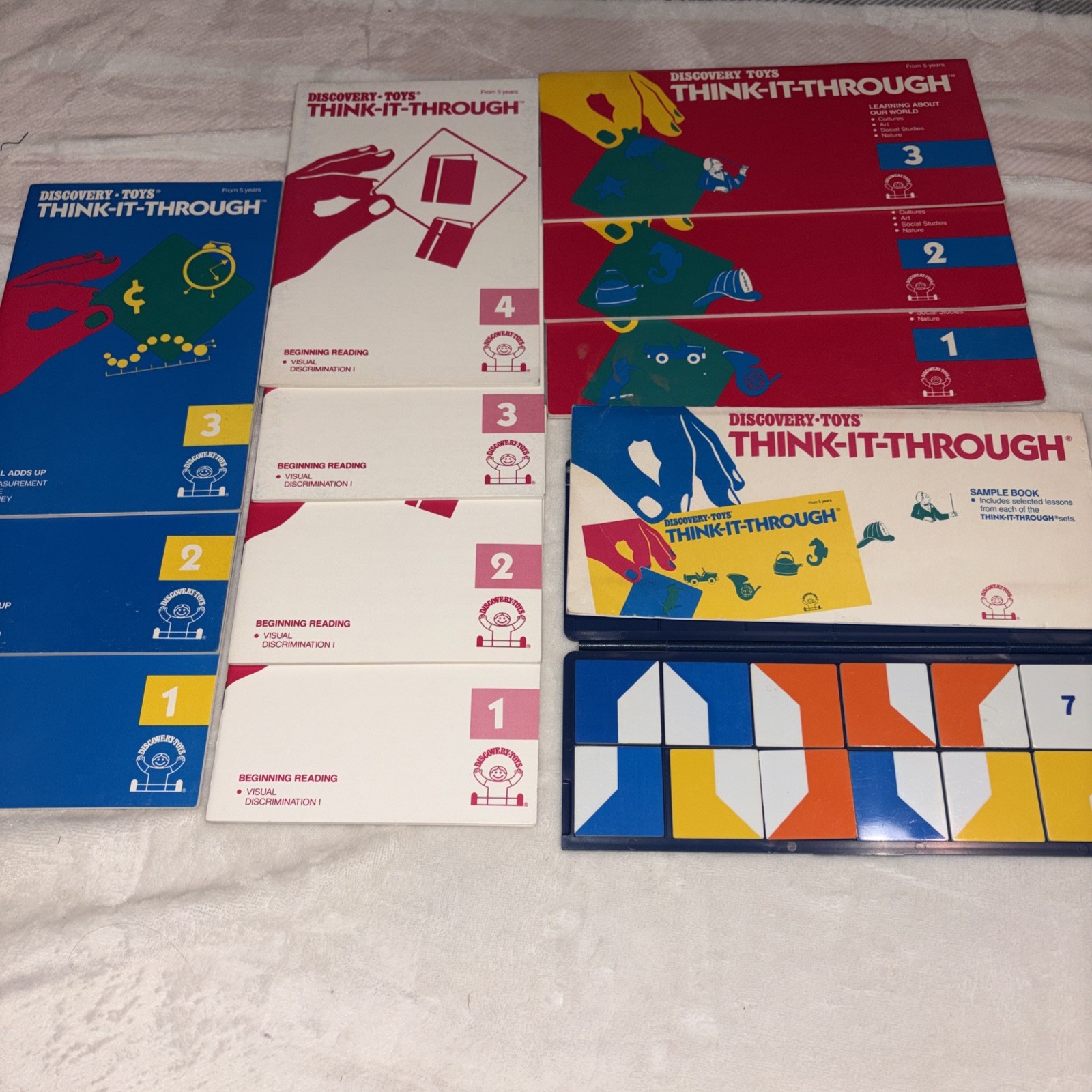 Vtg Discovery Toys Think-It-Through Learning Set Tiles & Books Homeschool