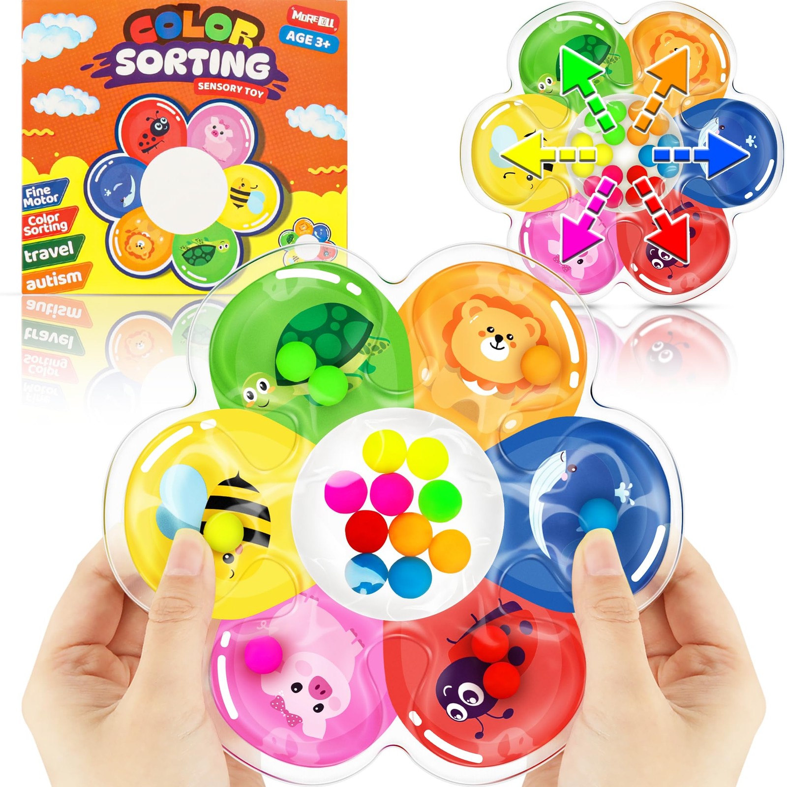 MORECOLL Color Sorting Sensory Toys Orange, Blue, Red, Pink, Yellow, Green
