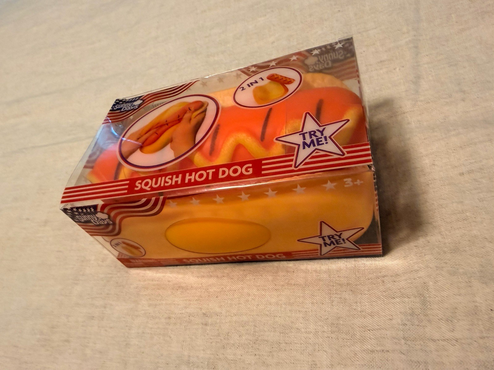 Squishy Hot Dog Squeezy Fidget Toy Sunny Days 2-in-1 Hotdog Stress Relief NEW