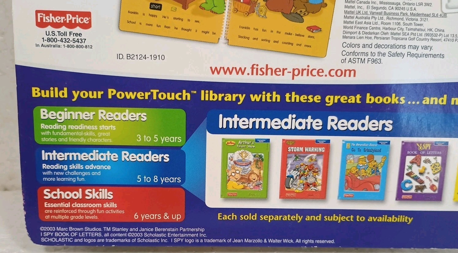 Fisher Price Power Touch Learning System Franklin Goes To School Ages 5-8 VTG 03