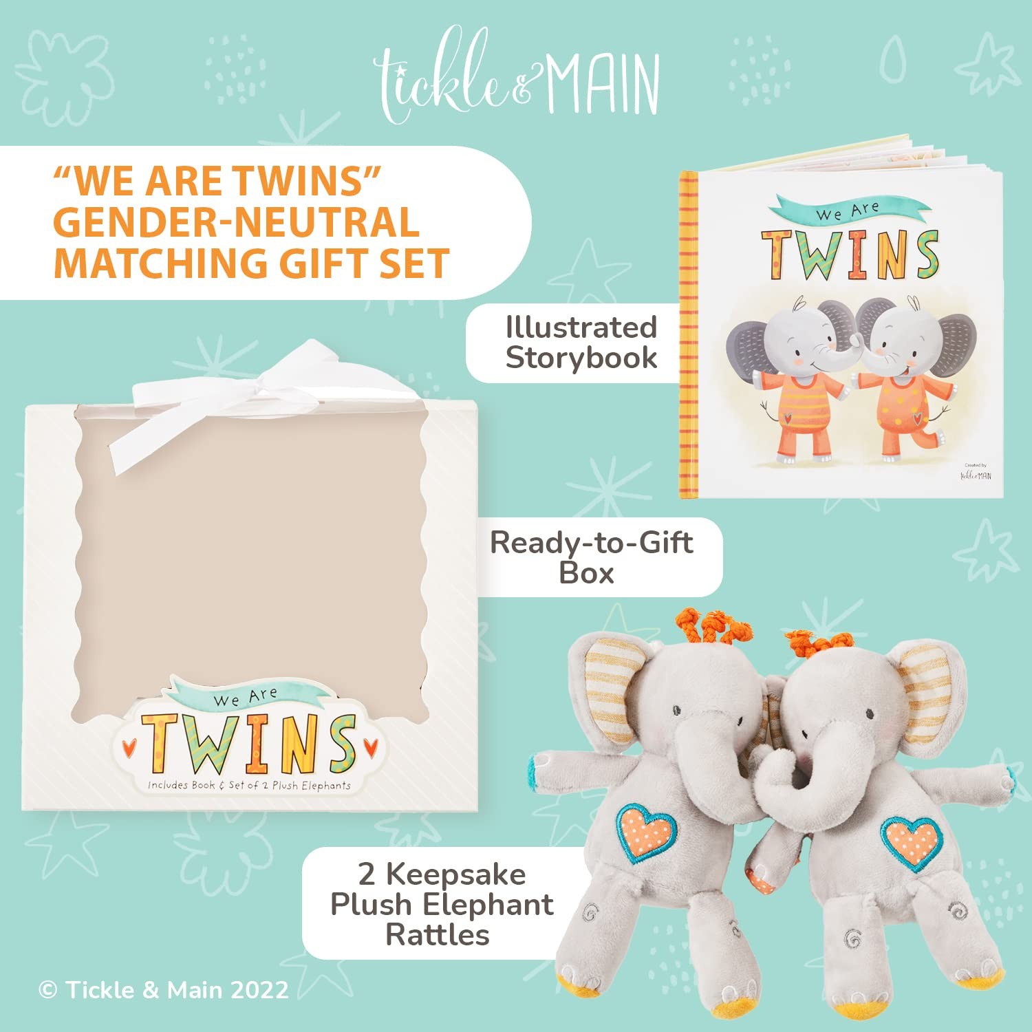 Tickle & Main Baby Gift Set for Twins Newborn & 3 Piece Set, Multicolor