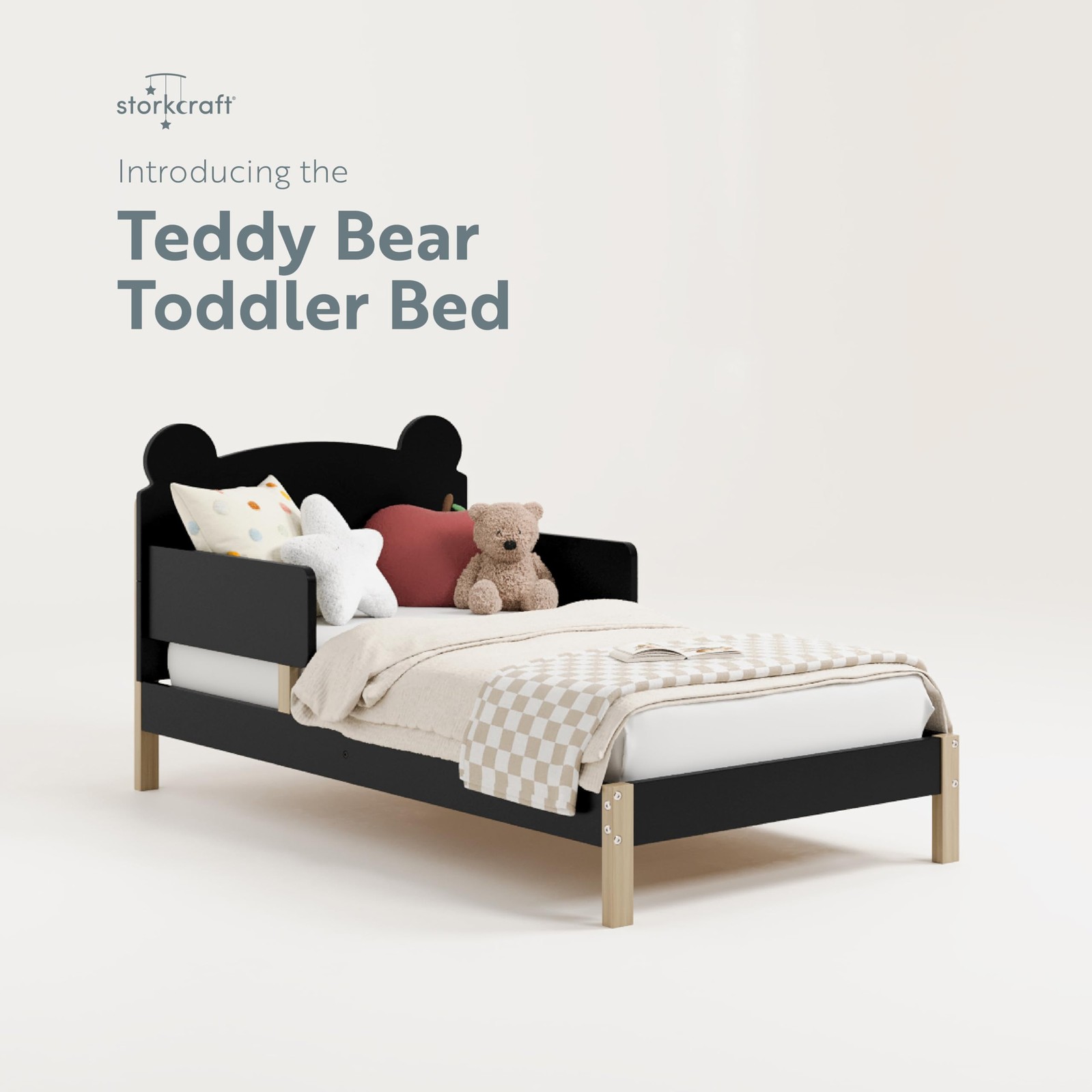 Storkcraft Teddy Bear Toddler Bed Black Driftwood – Greenguard Gold Certified