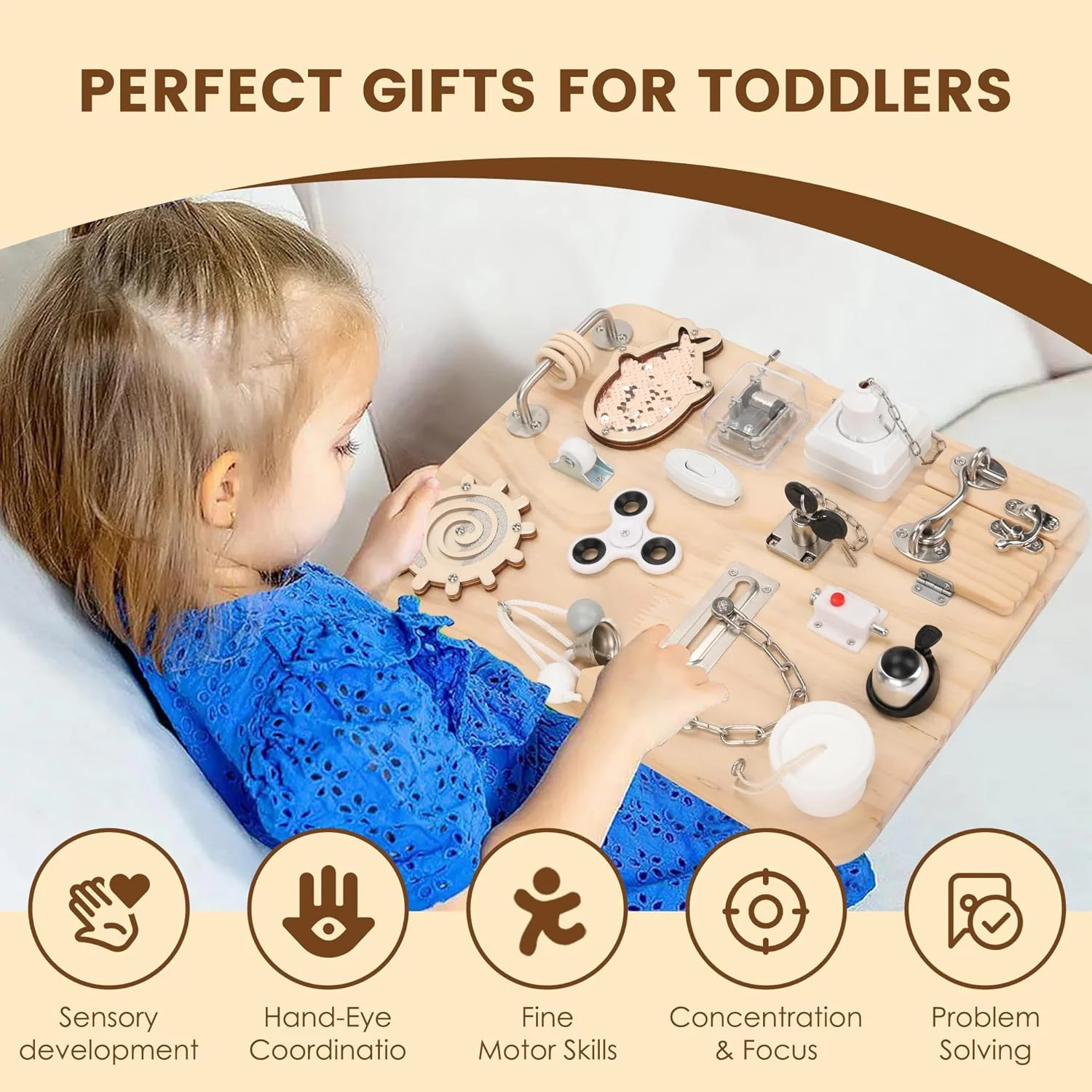 Wooden Montessori Busy Board Sensory Activity Toys for Autism ADHD Kids Toddlers