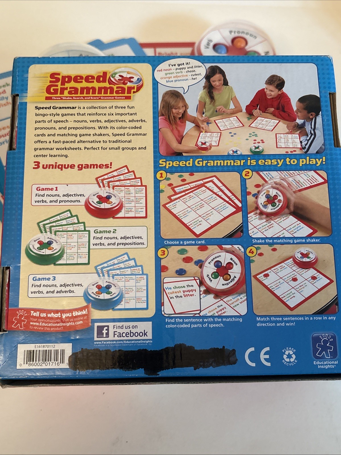 Speed Grammar Game by Educational Insights W/3 Grammar Games PREOWNED COMPLETE
