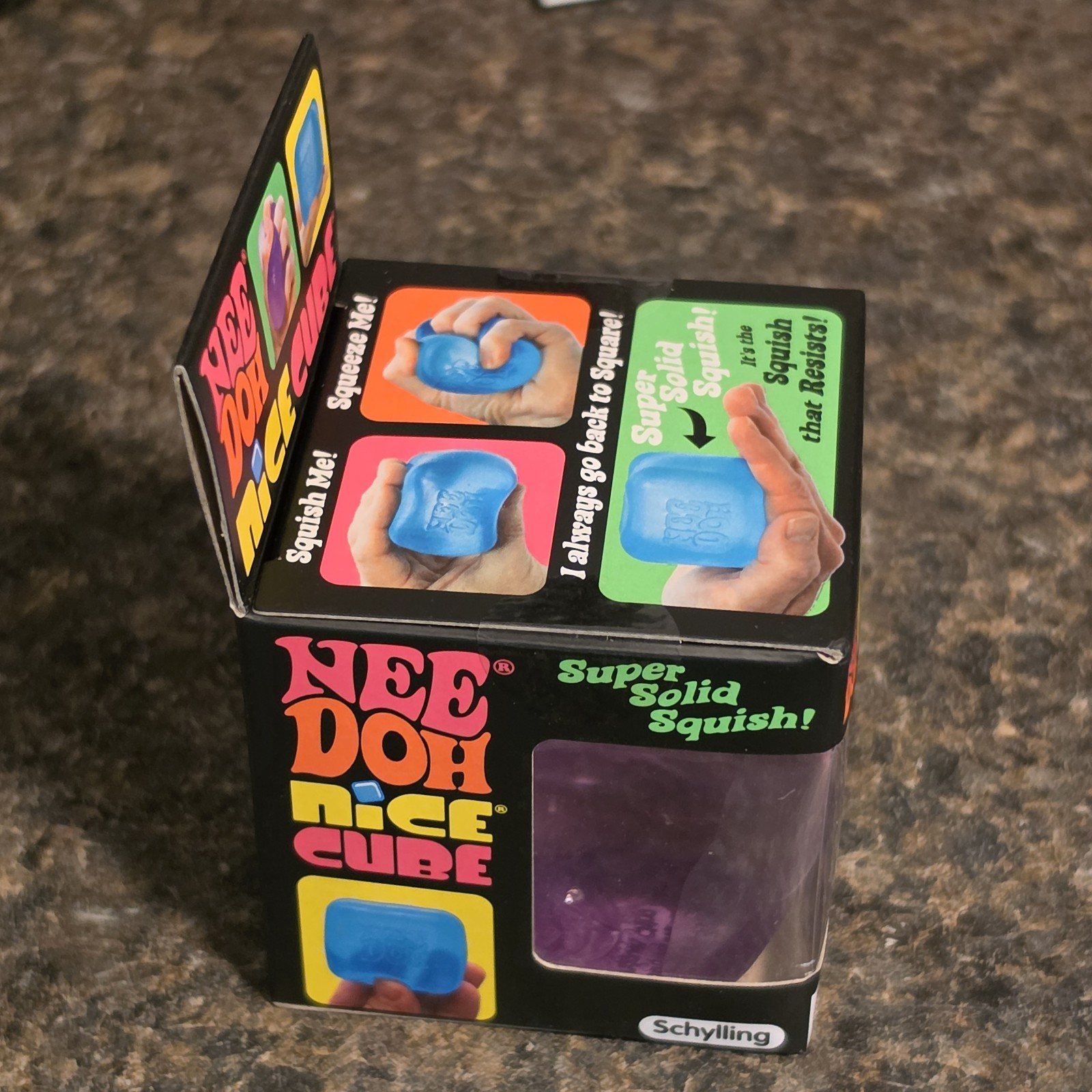Schylling NeeDoh Nice Cube Purple Stress Ball Sensory Toy Square Shape New