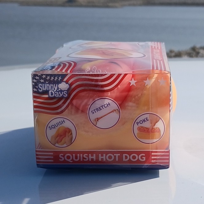 Sunny Days Squishy Squeeeze New Real Hot Dog 2 in 1 Toy. stress Reliever