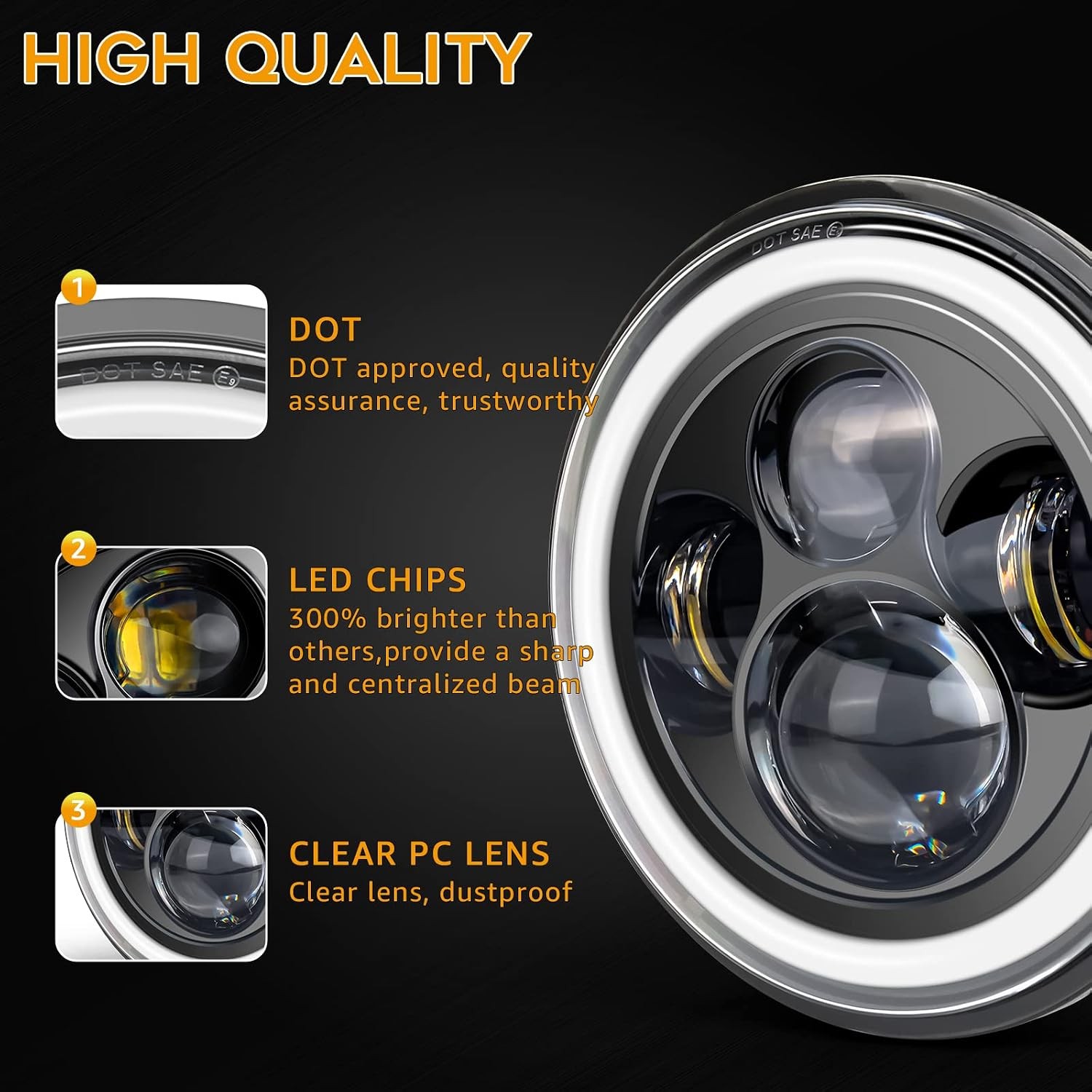 7 Inch Round Halo Angel Eyes Headlights H6024 Amber Turn Signal Assembly