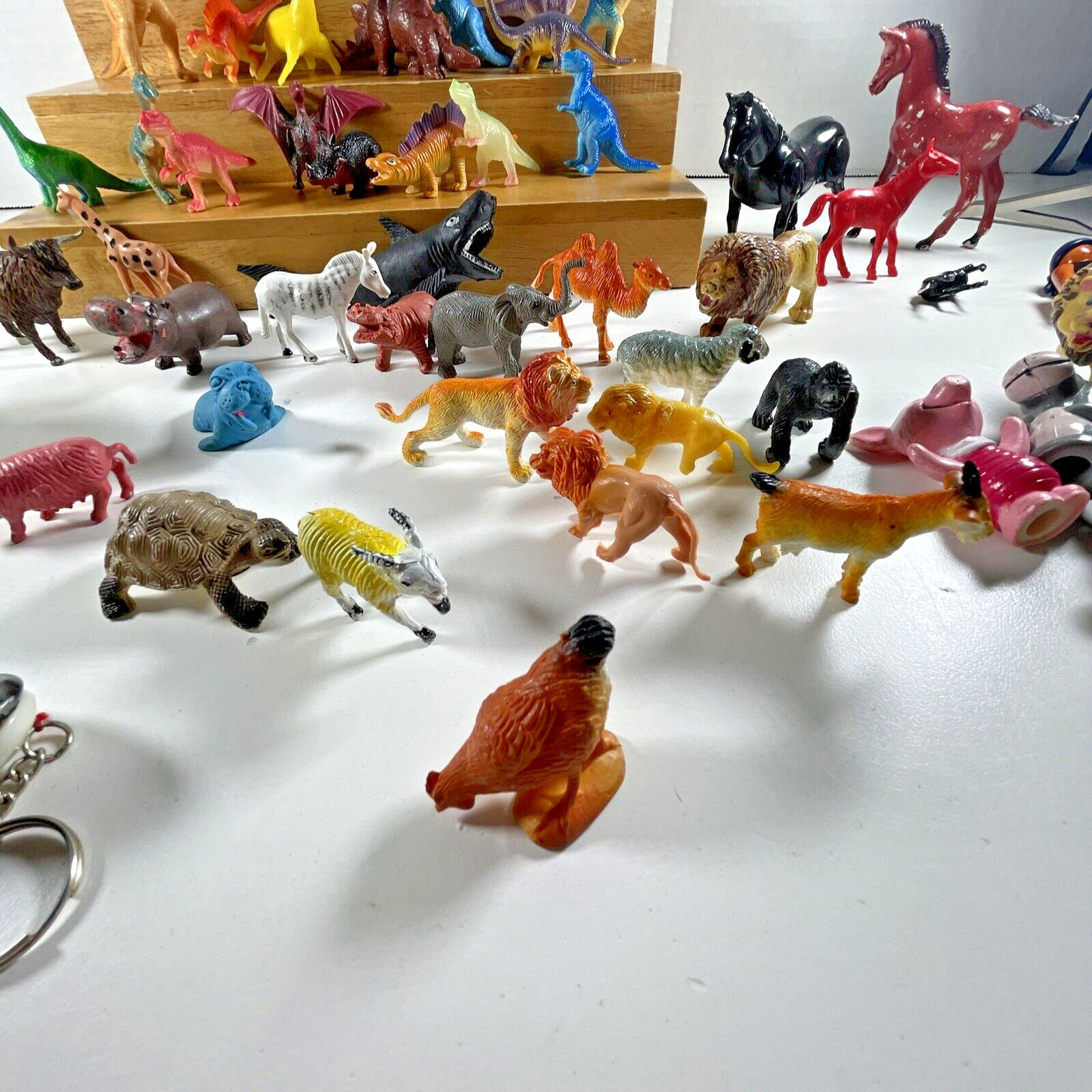 Estate TOY BOX LOT of 65 Miniature Toy Plastic Animal, Dinos + Figures