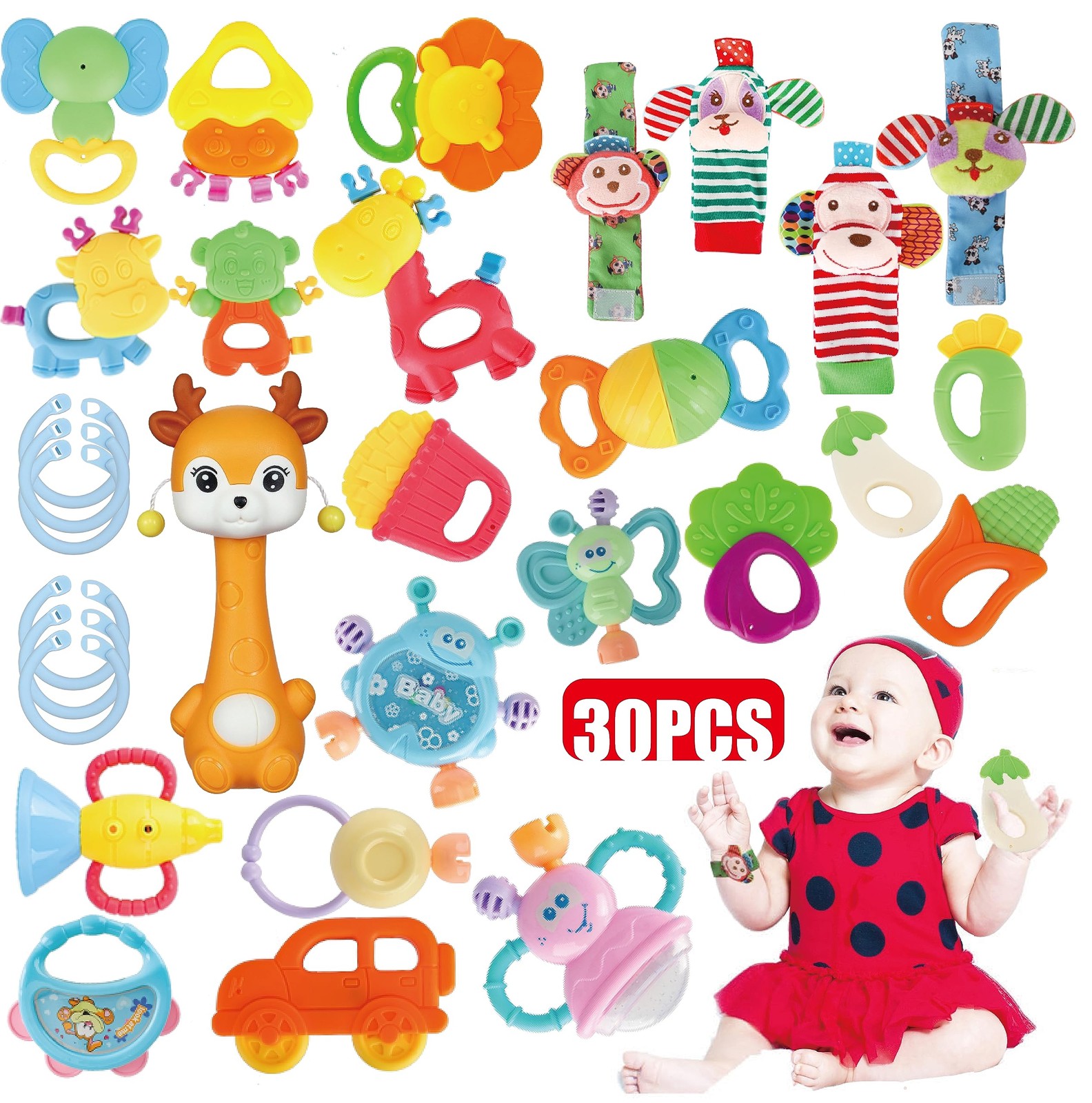 Cocurb 30 Pcs High Contrast Baby Toy Gift Set for Pack of 30, Multicolored