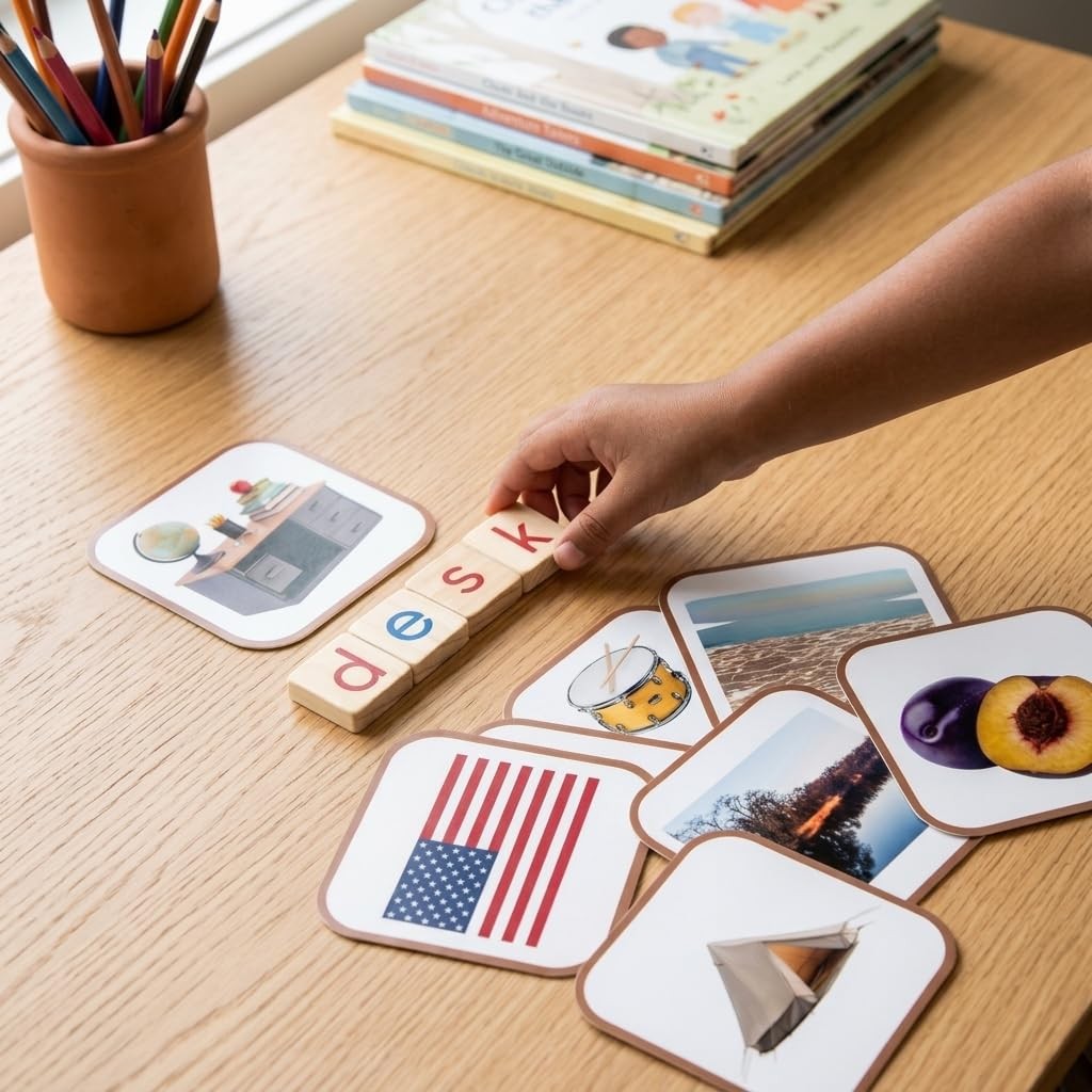 Montessori Wooden CVC Word Games for Kids, Phonics Reading and Spelling Learn…