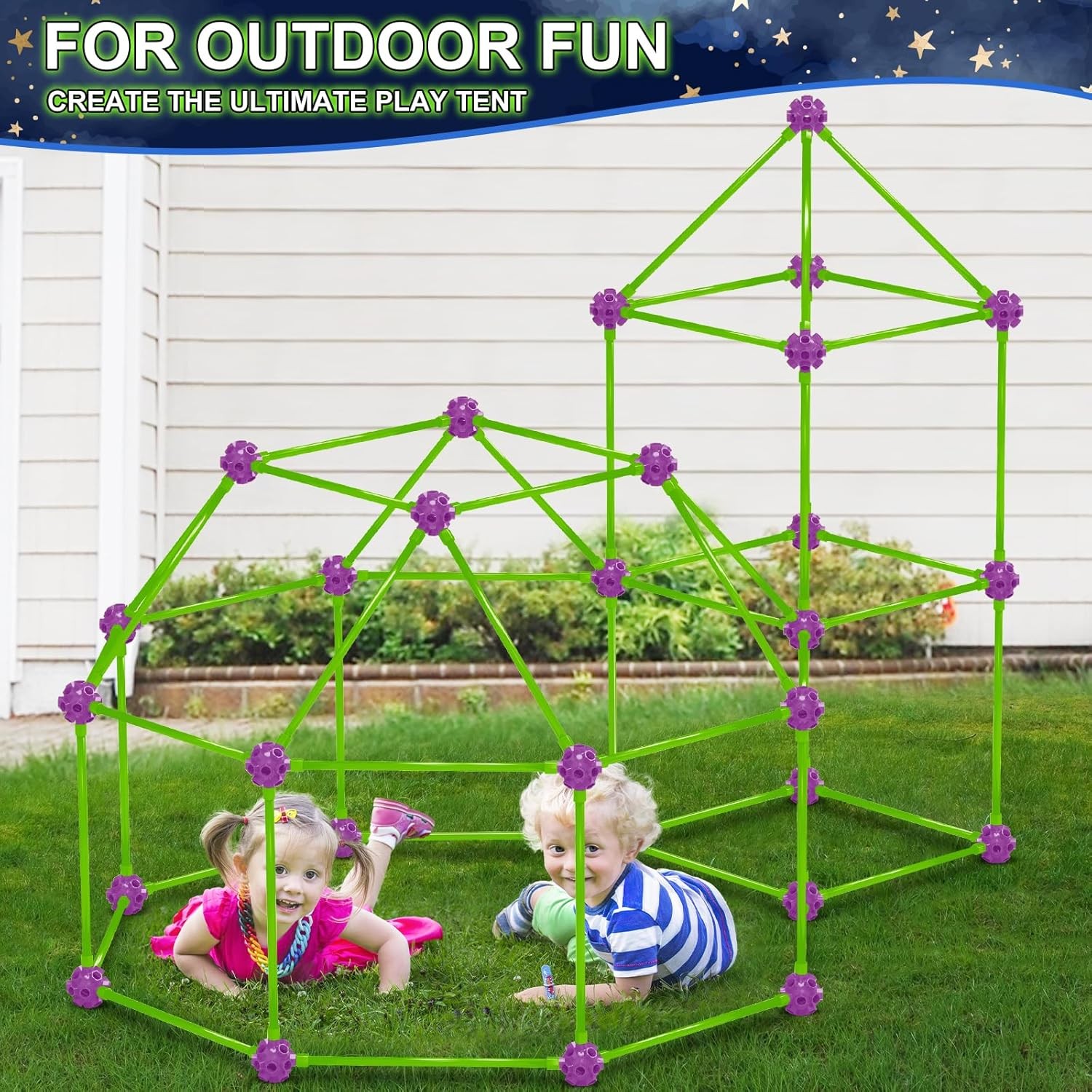 140 PCS Glow Fort Kit Kids STEM Toy DIY Castle Tunnel Tent Boys Girls Age 4-10