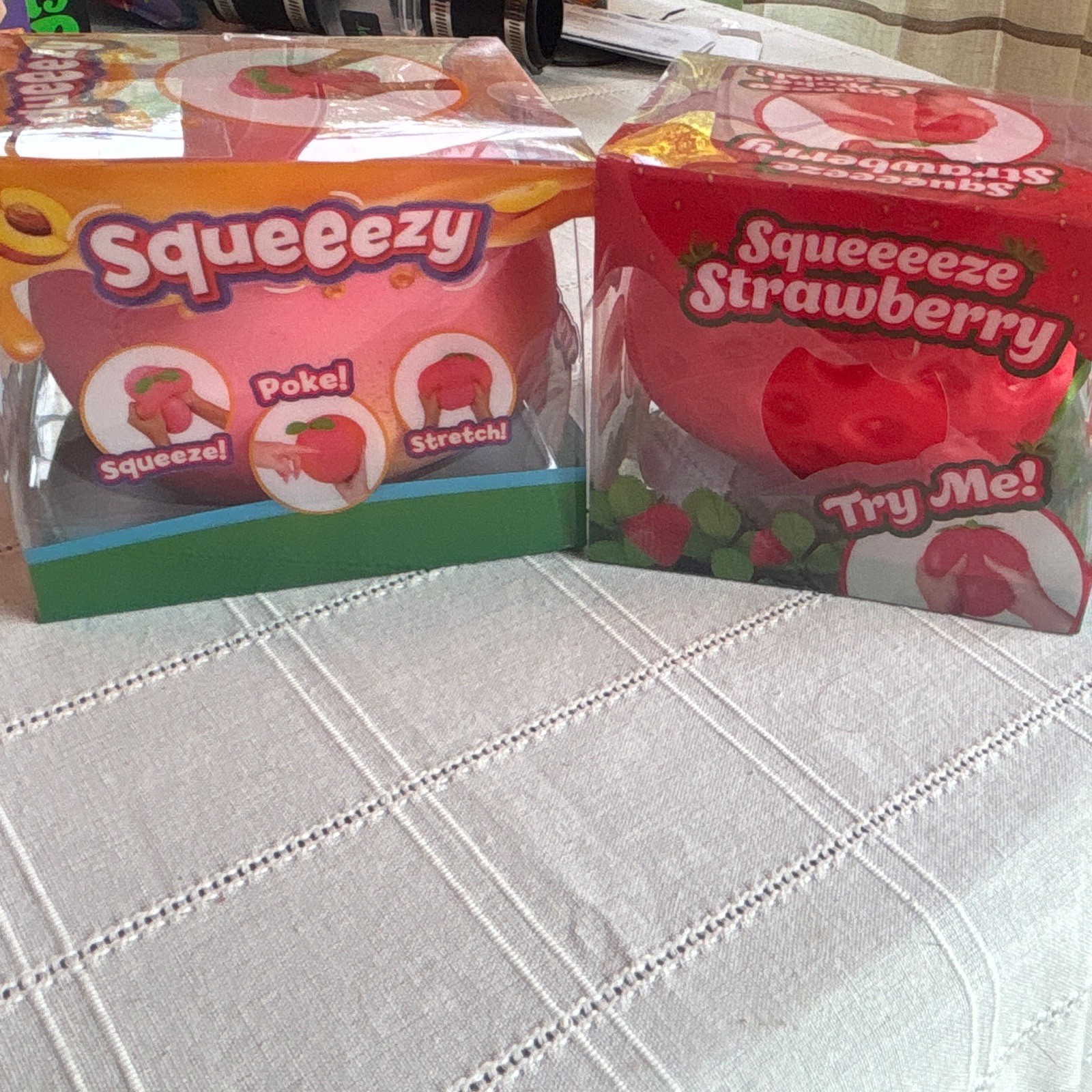 Squeeeezy Strawberry Tactile Squeeze Toys, Red Pink, Set of 2
