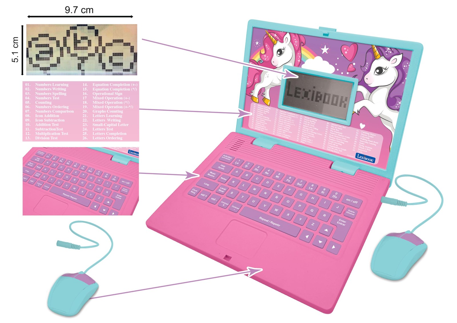 LEXiBOOK – Unicorn Educational and Bilingual Laptop Medium, Purple