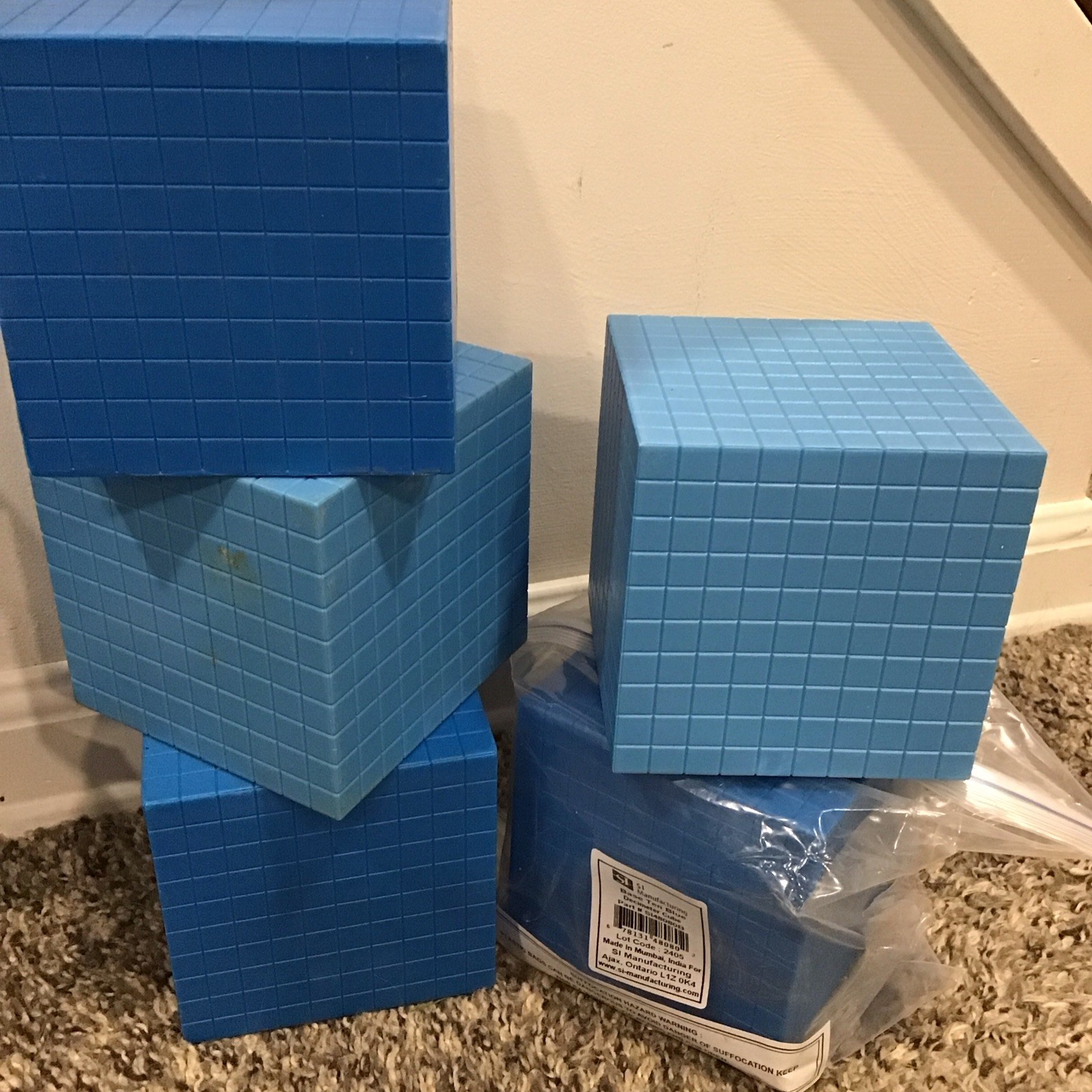 Blue Base Ten Blocks (Cube, Flats, Rods, Units) Huge Lot, SI Manufacturing, Home