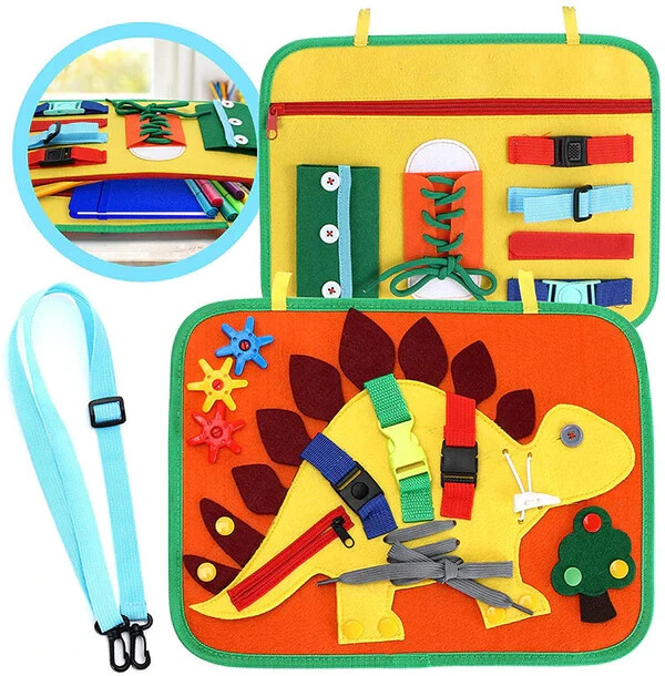 Busy Board Montessori Toys for Toddlers, Dinosaur Sensory Activity Board