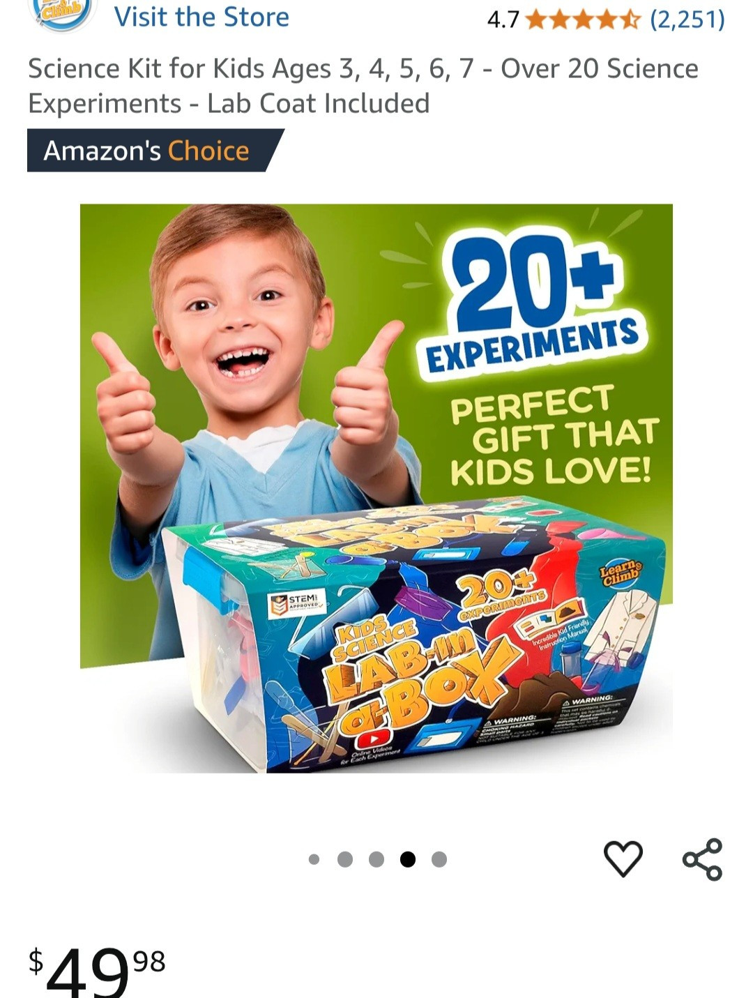 Science Kit For Kids Ages 3, 4, 5, 6, 7 – Over 20 Science Experiments – Lab Coat