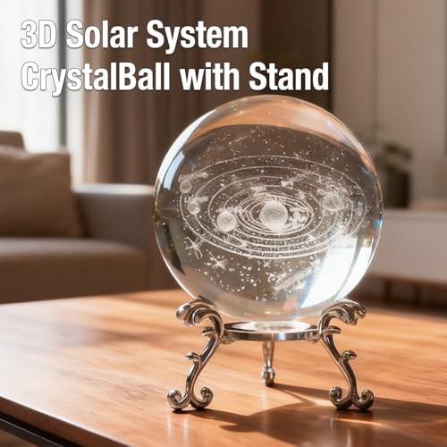 3D Solar System Crystal Ball with Stand 60mm Laser Engraved Glass Sphere