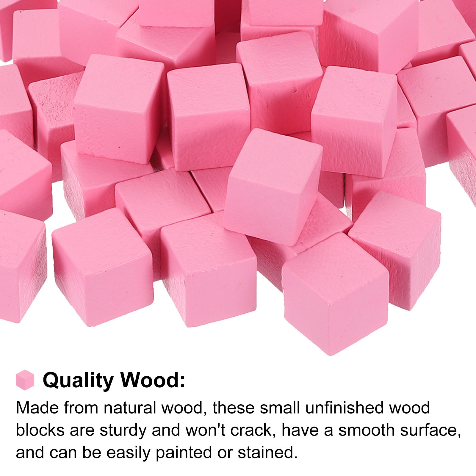 50Pcs Wood Blocks for Crafts, 3/8″ Unfinished Wooden Cube Wood Block, Pink