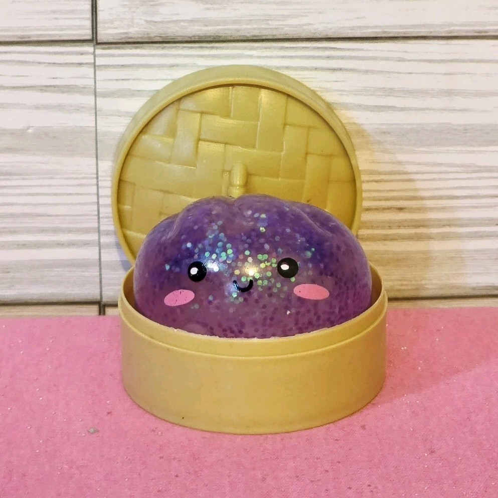 Small Purple Glitter Squishy Dumpling Stress Relief Fidget Squeeze Toy
