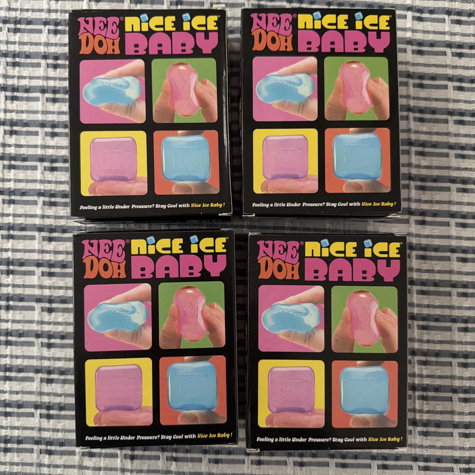 Lot of 4 NeeDoh Nice Ice Baby 4 Pack Viral Nee Doh Mini Cube Pink Blue Purple