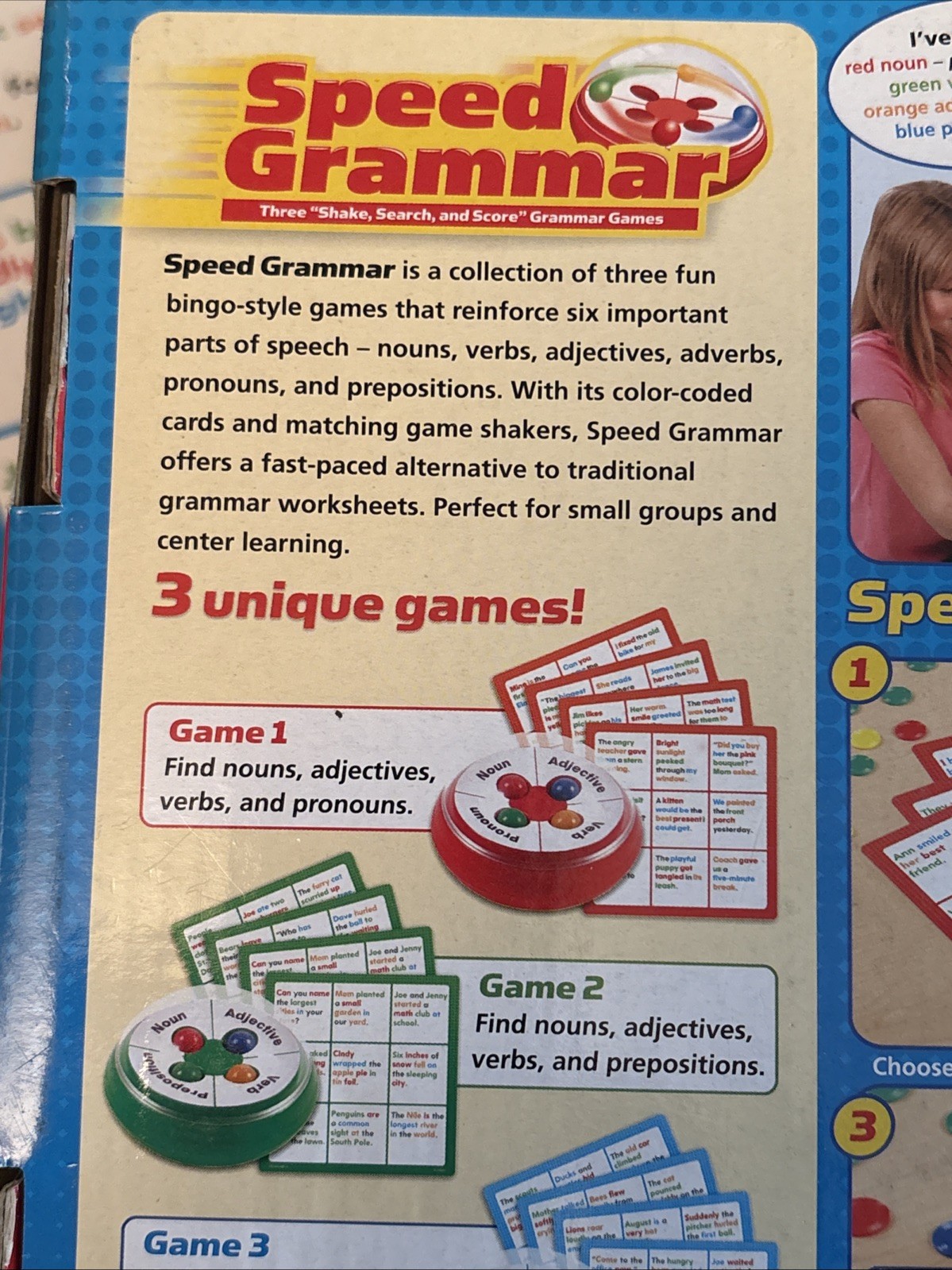 Speed Grammar Game by Educational Insights W/3 Grammar Games PREOWNED COMPLETE
