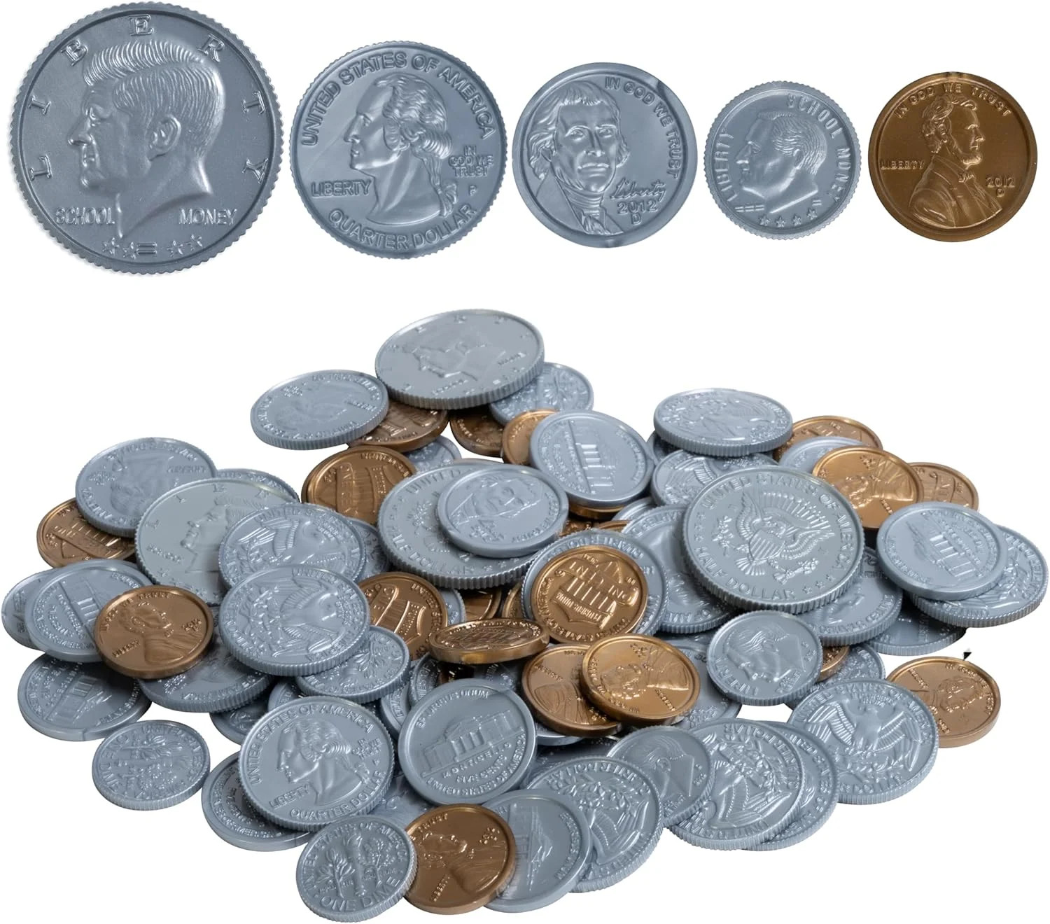 LEARNING ADVANTAGE Play Coin Set | 30 Pennies, 20 Nickels, 20 Dimes, 20 Quarters