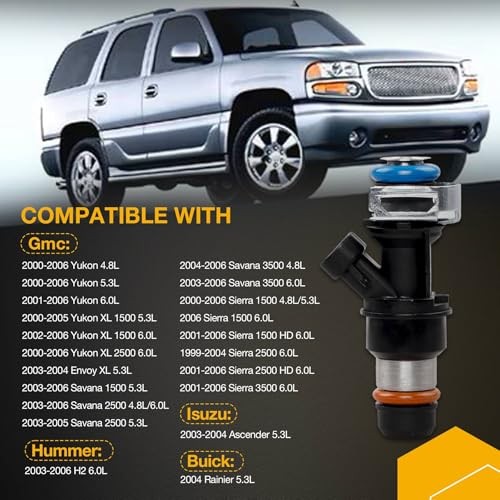 4.8 5.3 6.0 Fuel Injector 4 Holes 8Pcs, Compatible with 1999-2006 Chevrolet