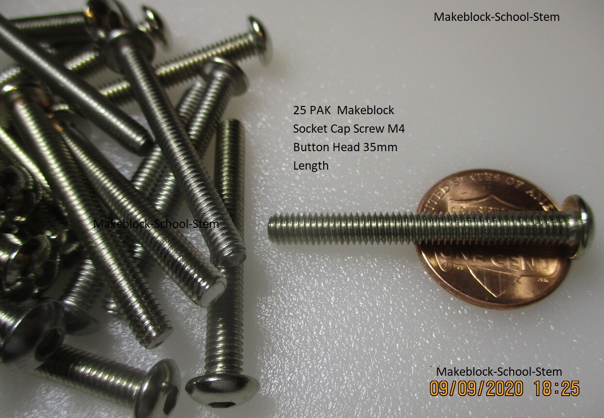25 PAK Makeblock Socket Cap Screw M4 Button Head 35mm Length