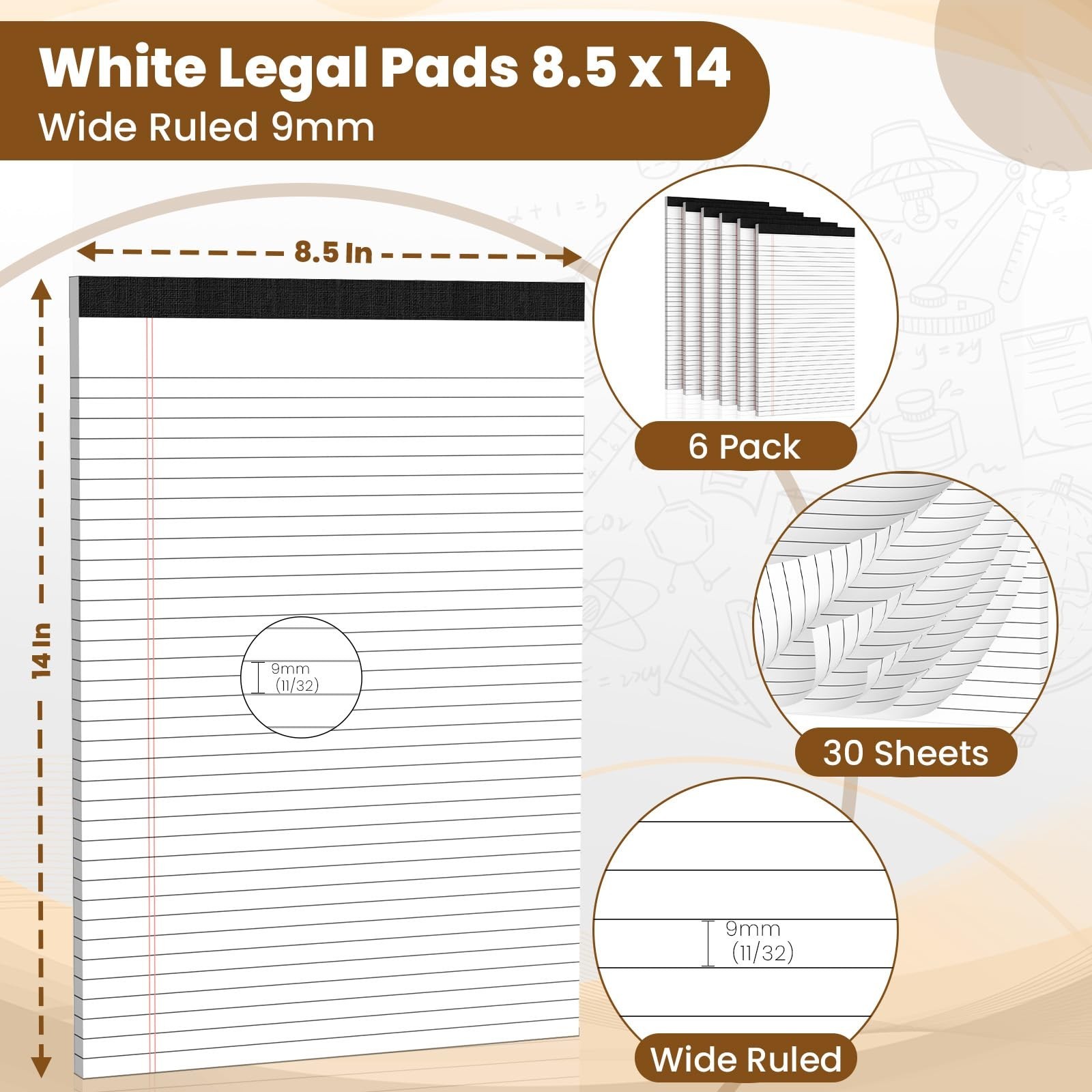Legal Pads 8.5 x 14 Note Pads, 6 Pack Writing Pads Wide Ruled Notepads, Micro…