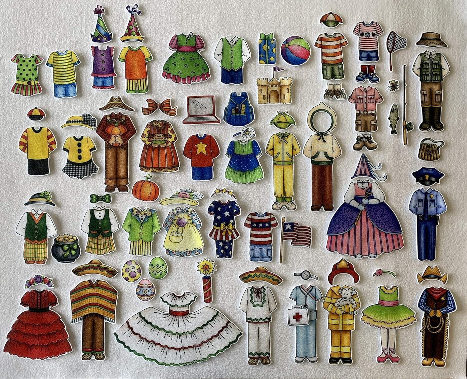 8 Dress up Felt Dolls Clothes accessories Felt Figures Flannel Board Story paper