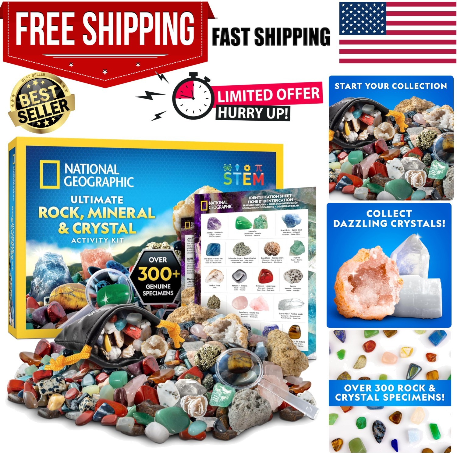 National Geographic Rock Collection Box for Kids – 300+ Piece Gemstones and C…