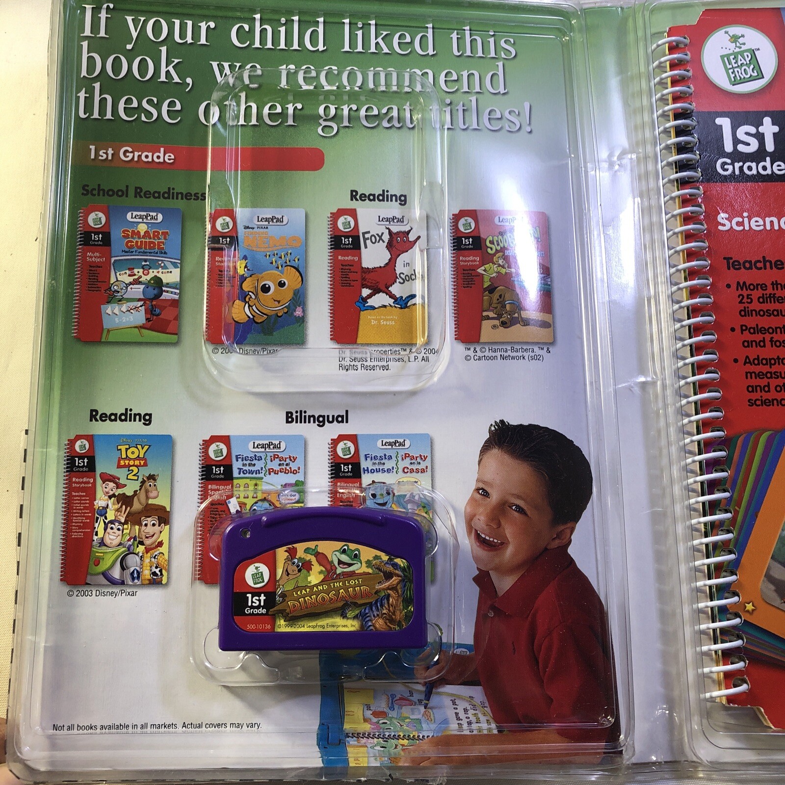 Lot Of 2 LeapFrog LeapPad Leap and the Lost Dinosaur Finding Nemo 1st Grade/115j