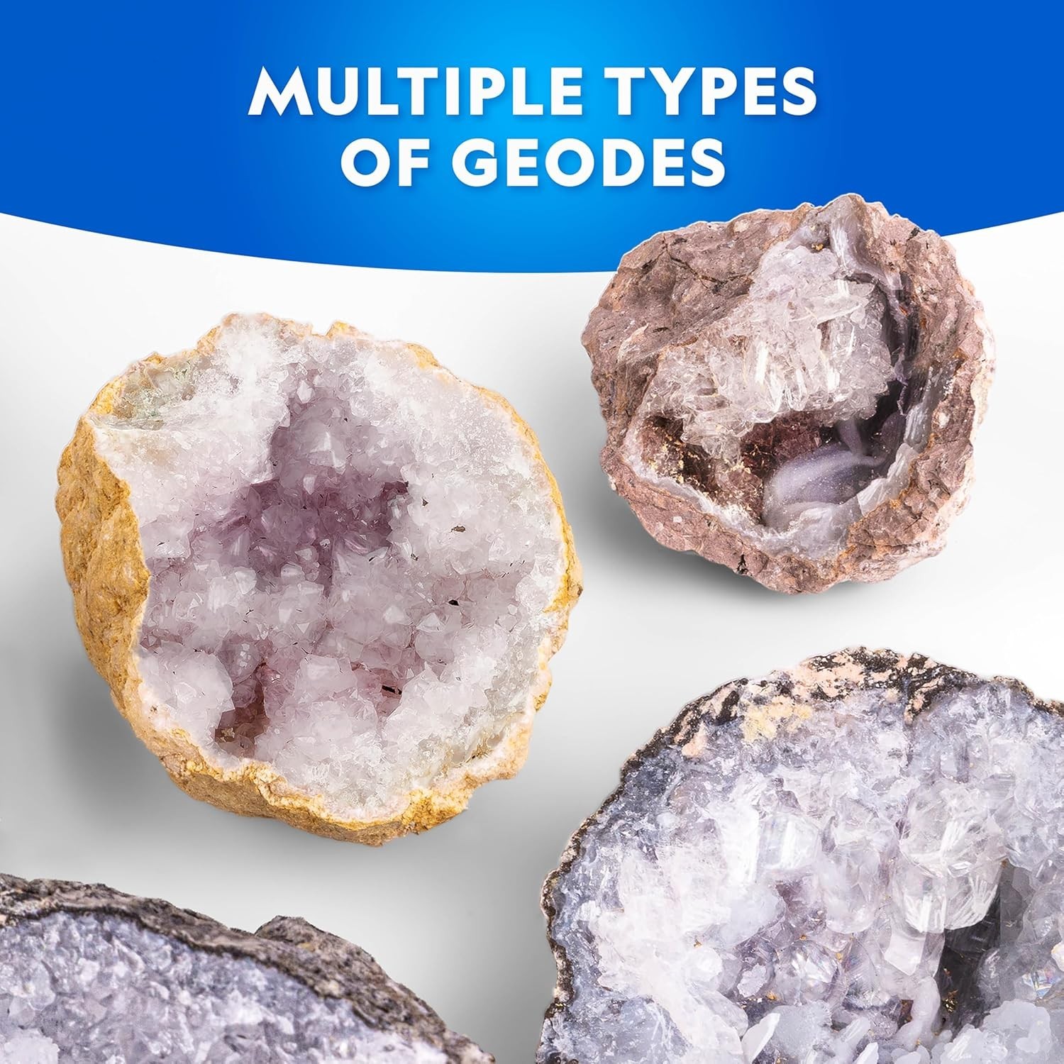 Break Open 4 Geodes Science Kit – Includes Goggles and Display Stand – STEM S…
