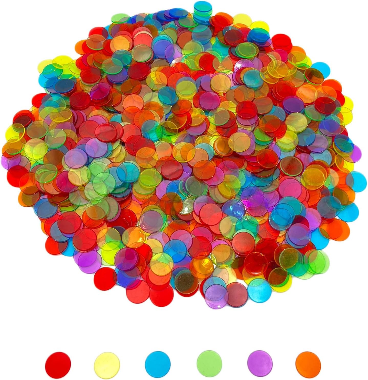 1000 Pieces 3/4 inch Transparent 6 Color Bingo Counting Chips with Bag – for Lar