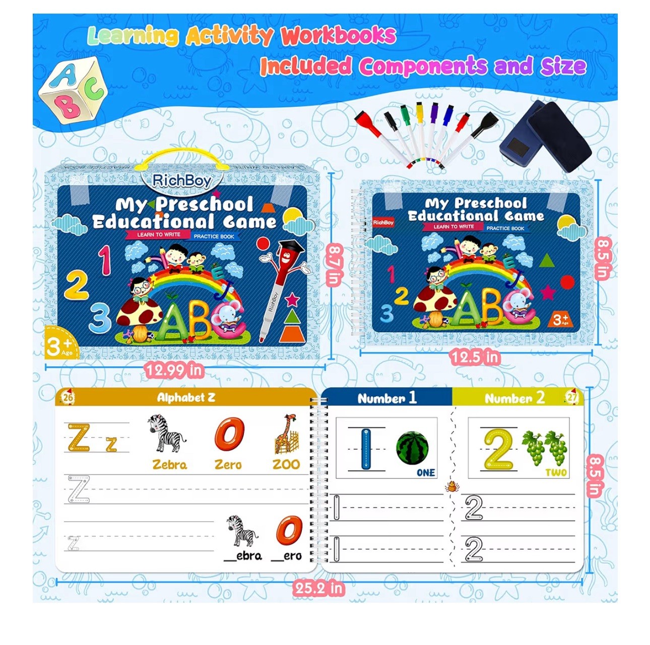 Tracing Books for Kids Ages 3-5, Dry Erase Letter Number Trace Pre K Workbook