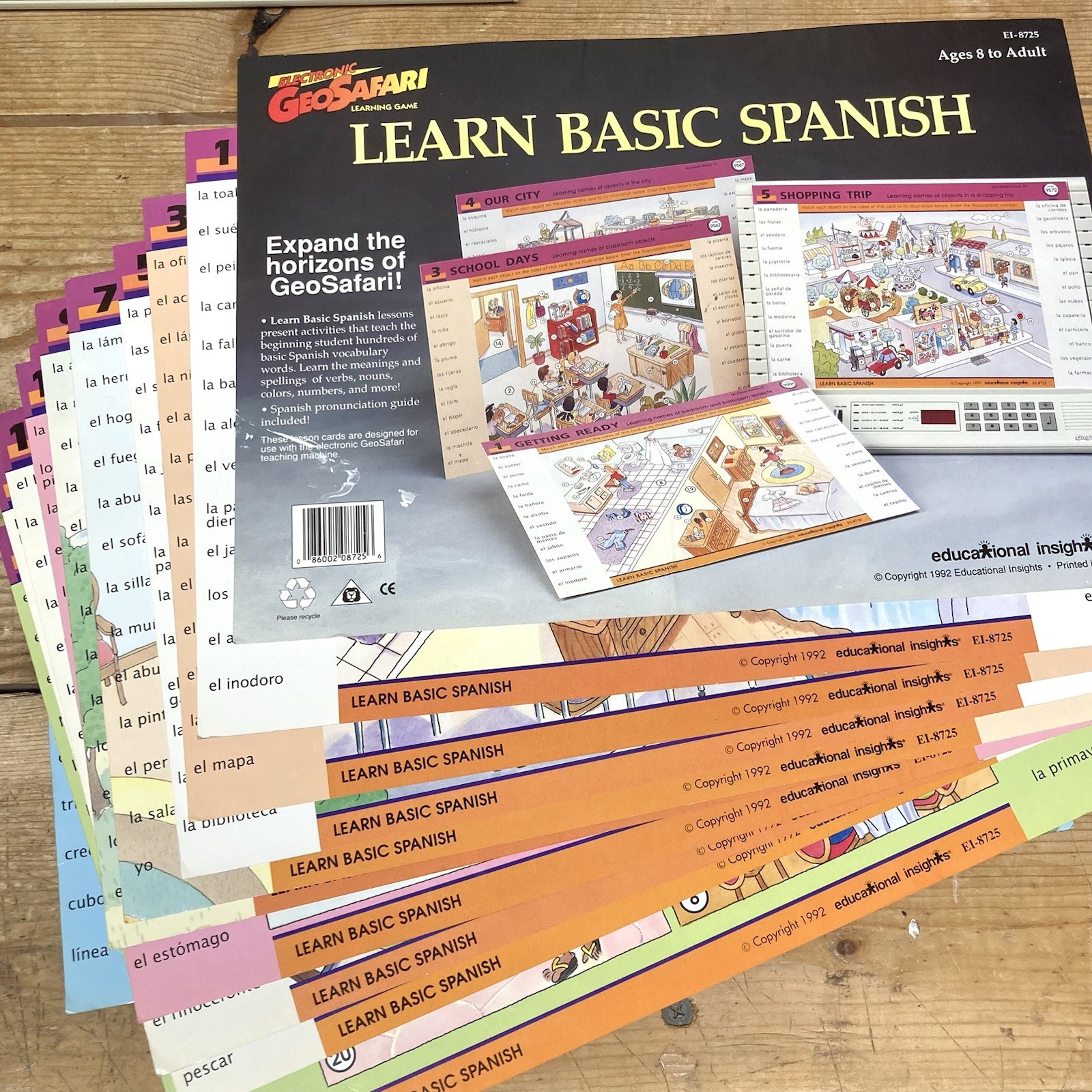 GeoSafari Electronic Learning Game EI-8800 ~ WORKS ~ 2 Card Sets ~ Basic Spanish