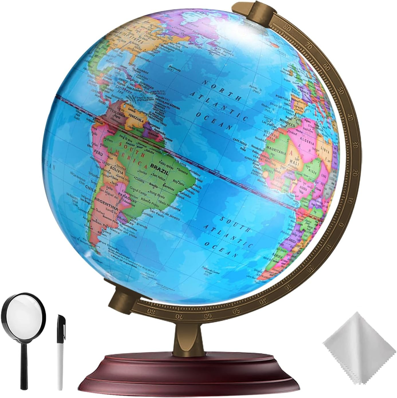 Illuminated 7-In-1 World Globe with Wooden Stand and LED for All Ages