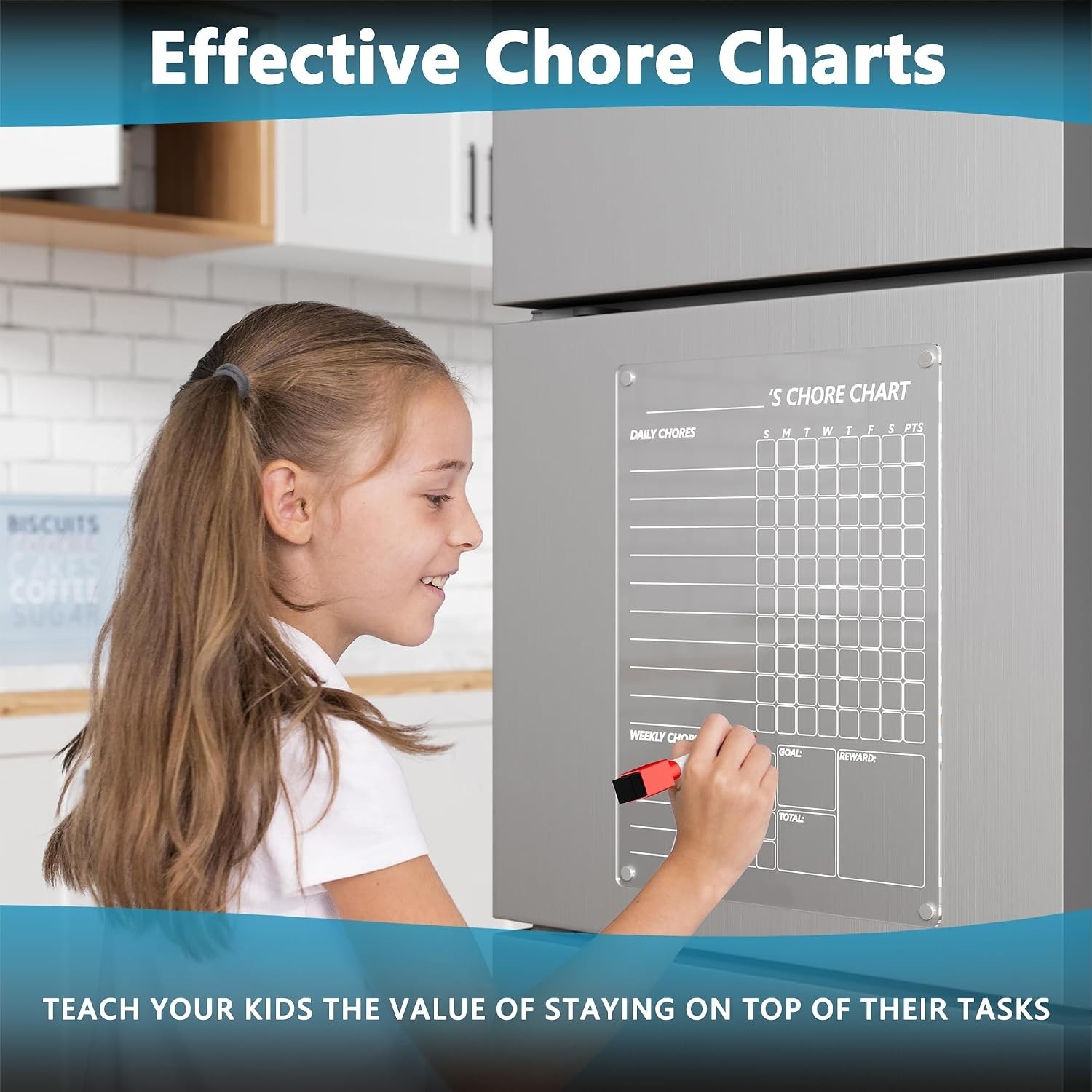 Acrylic Fridge Chore Chart w/ 8 Color Markers – 12″x9″ Easy Erasing Board