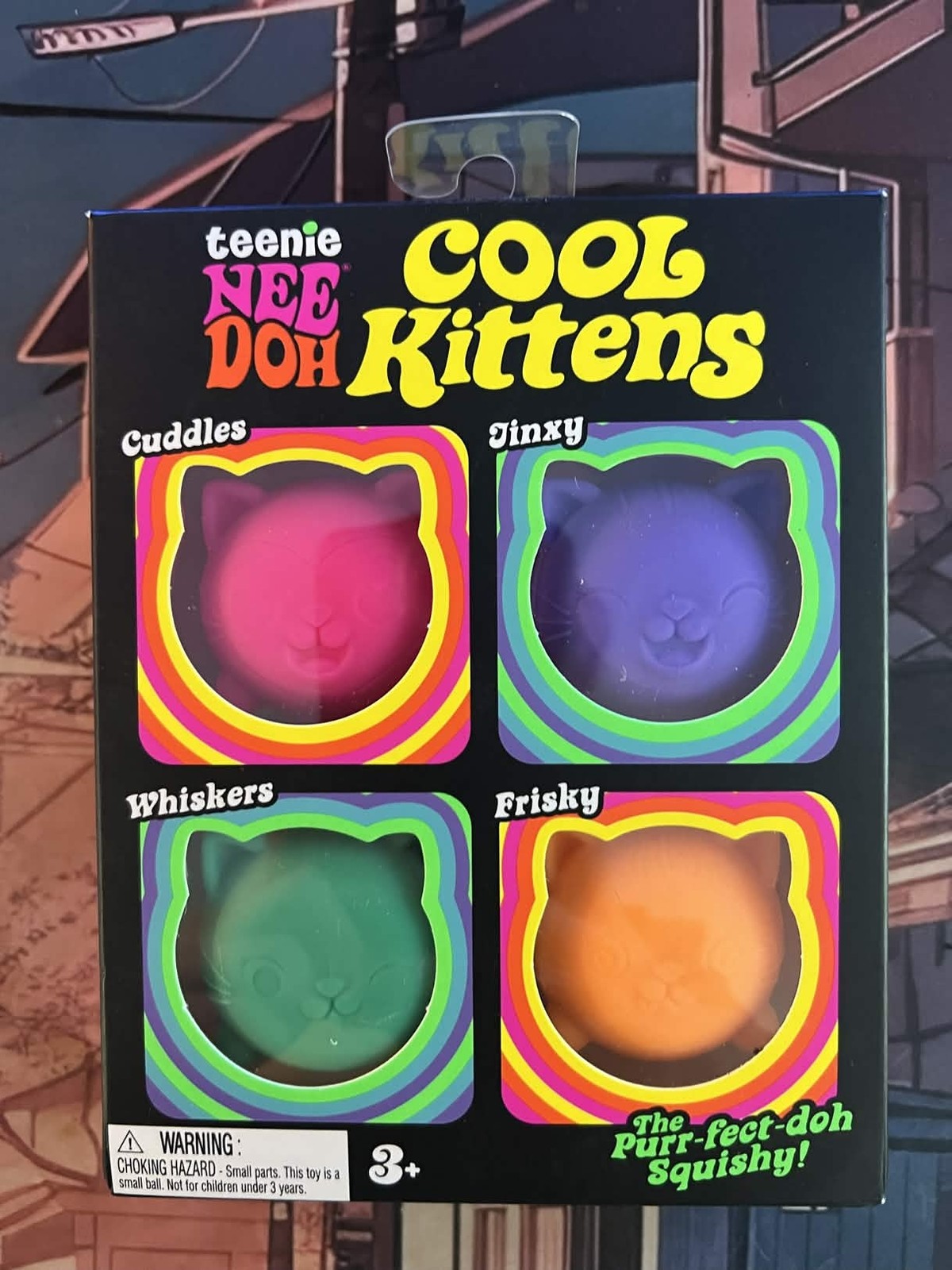 Teenie NeeDoh Cool Kittens 4-pack, Nee Doh Cat Set of 4 Pink Purple Green Orange