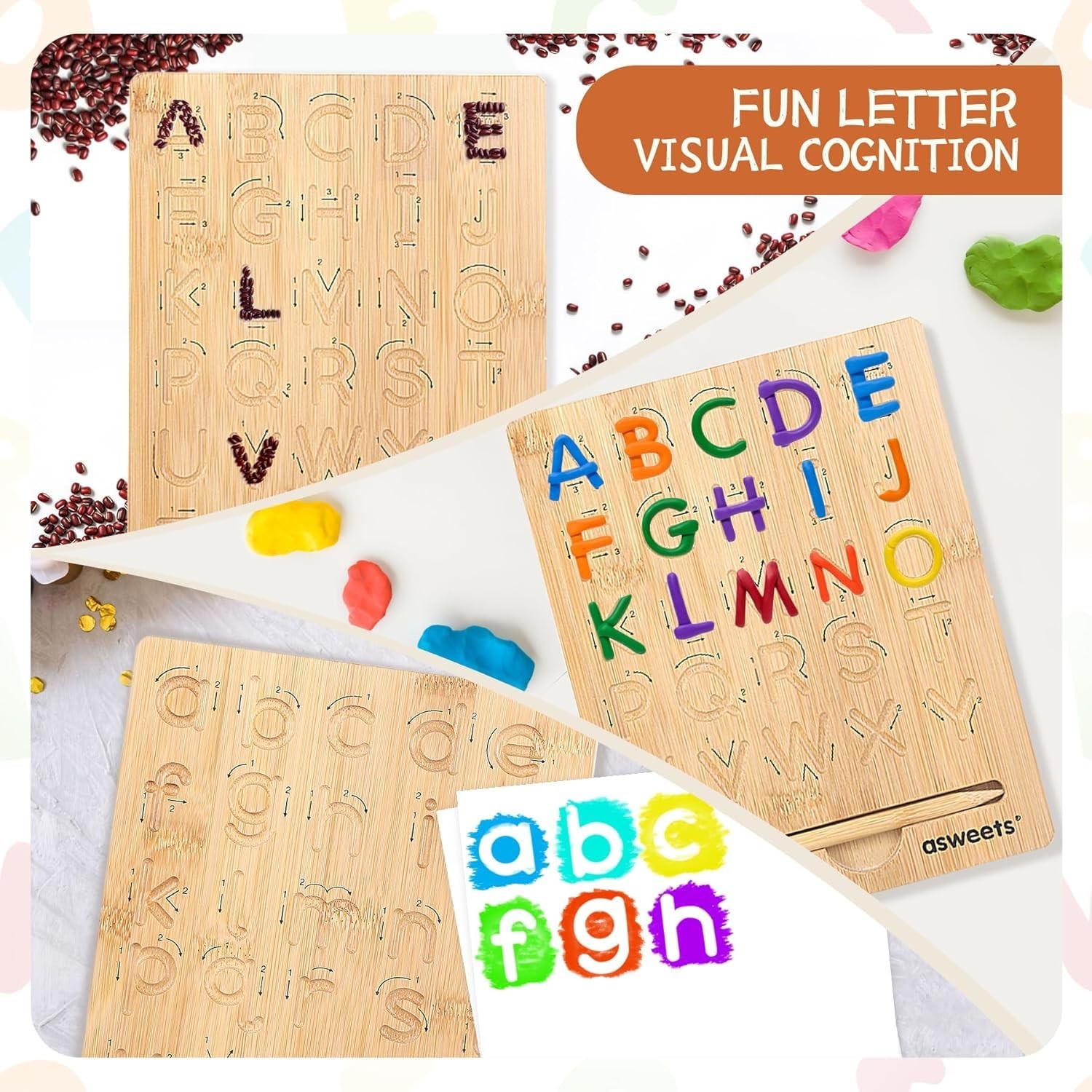Asweets Montessori Wooden Alphabet Tracing Board, Wood Letter Practicing Boar